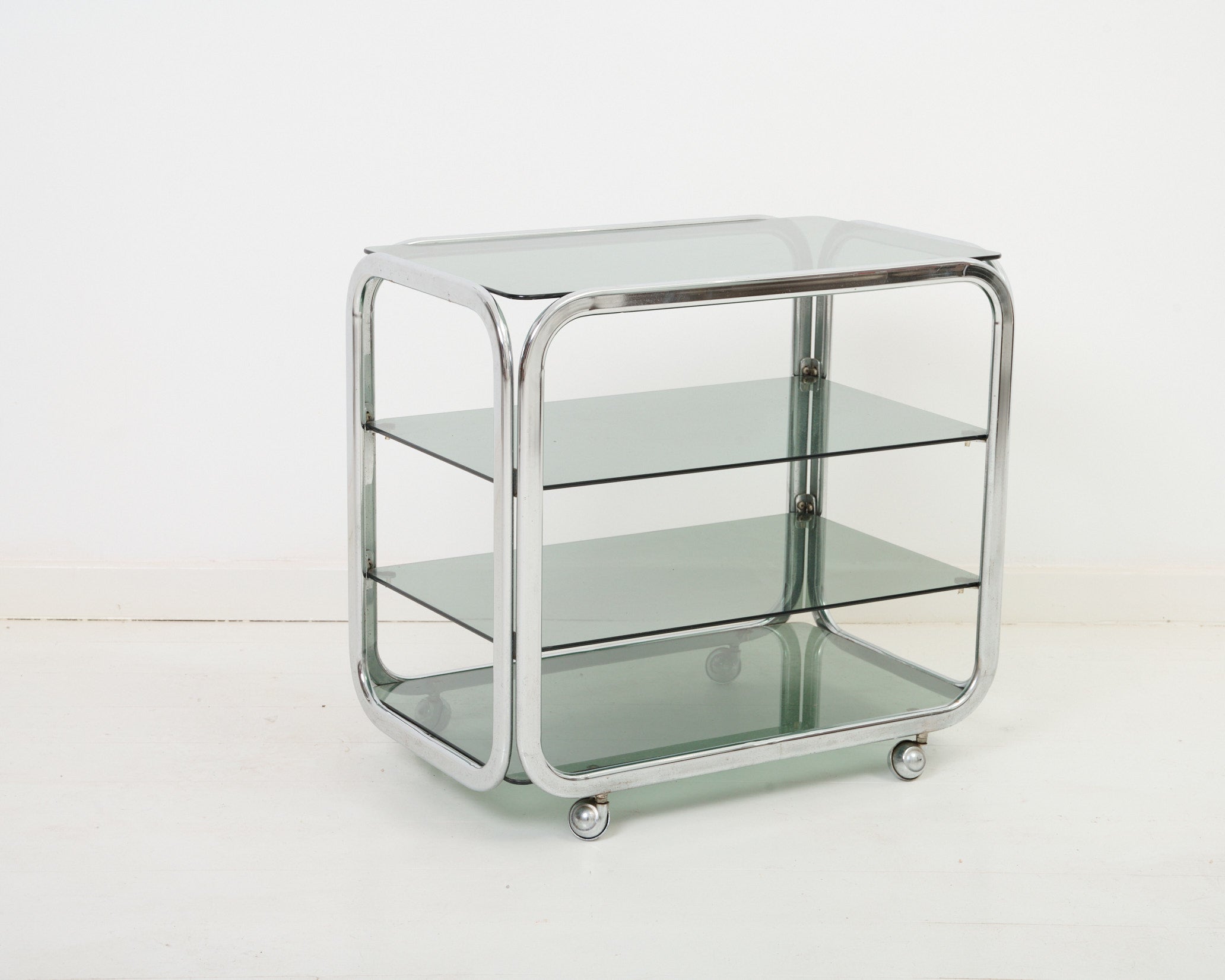Desserte en chrome et verre fumé, 1970s