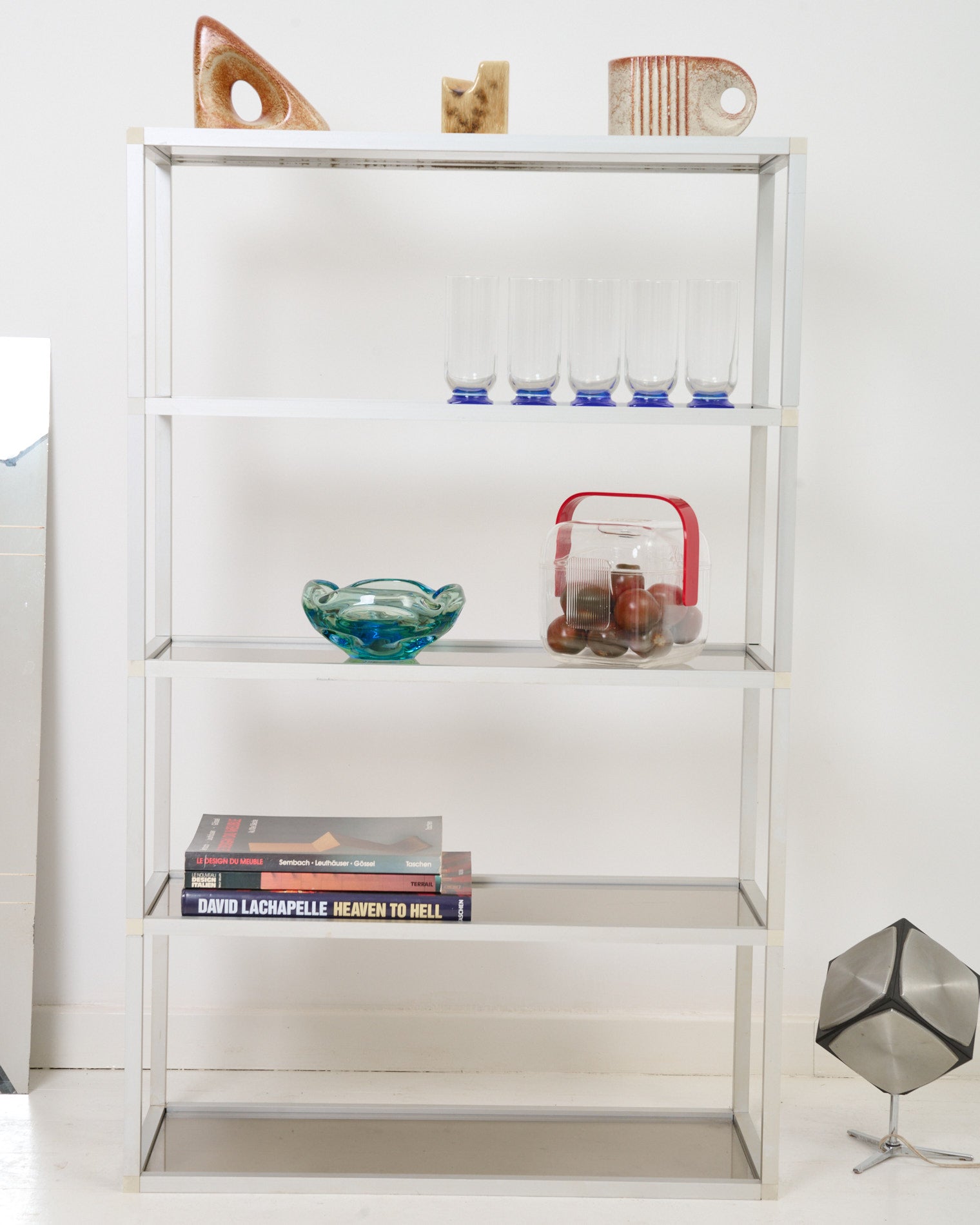 Etagère verre fumé et métal, 1970s