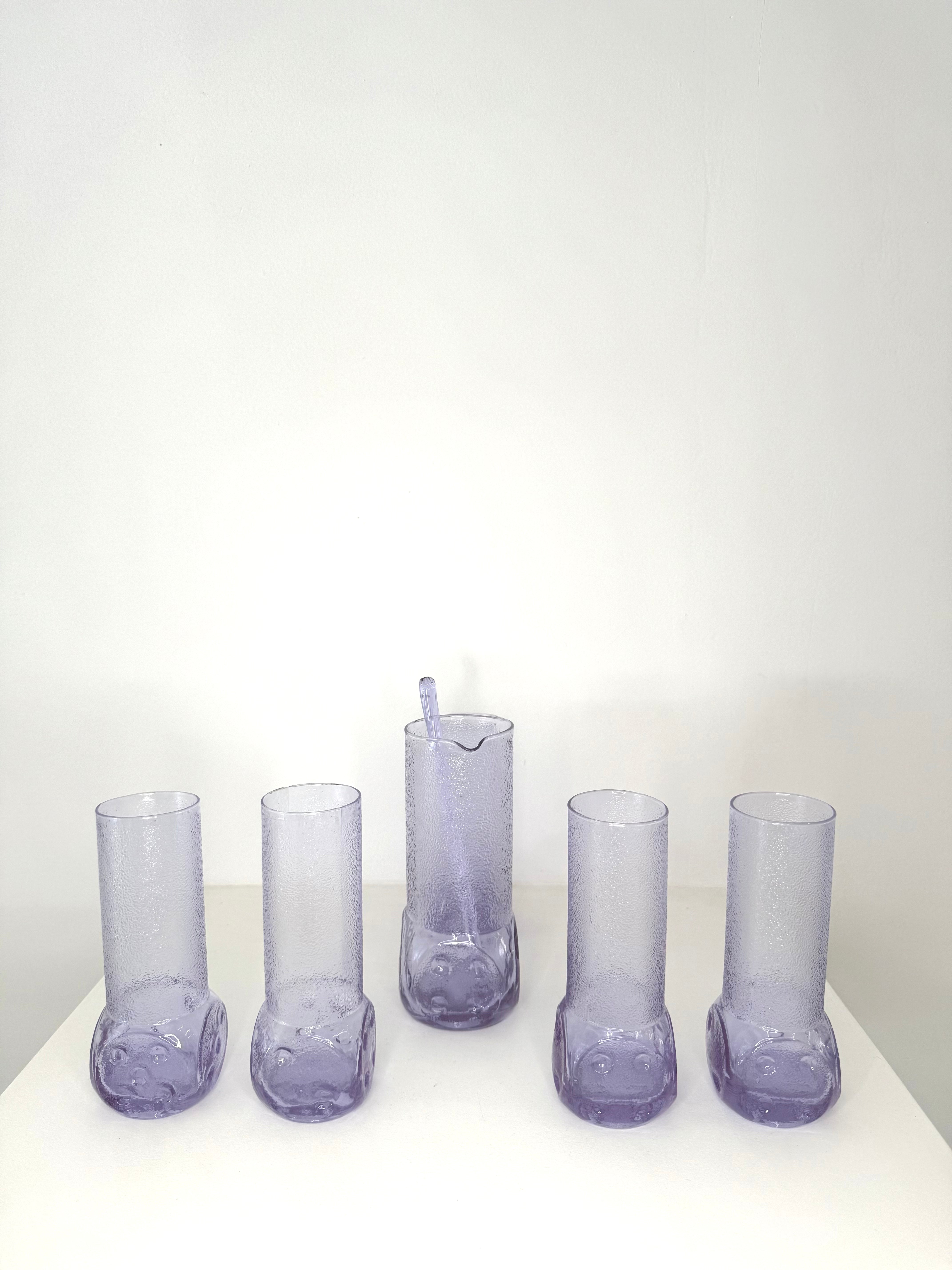 Service à orangeade en verre violet avec formes de dés, Italie, 1970s