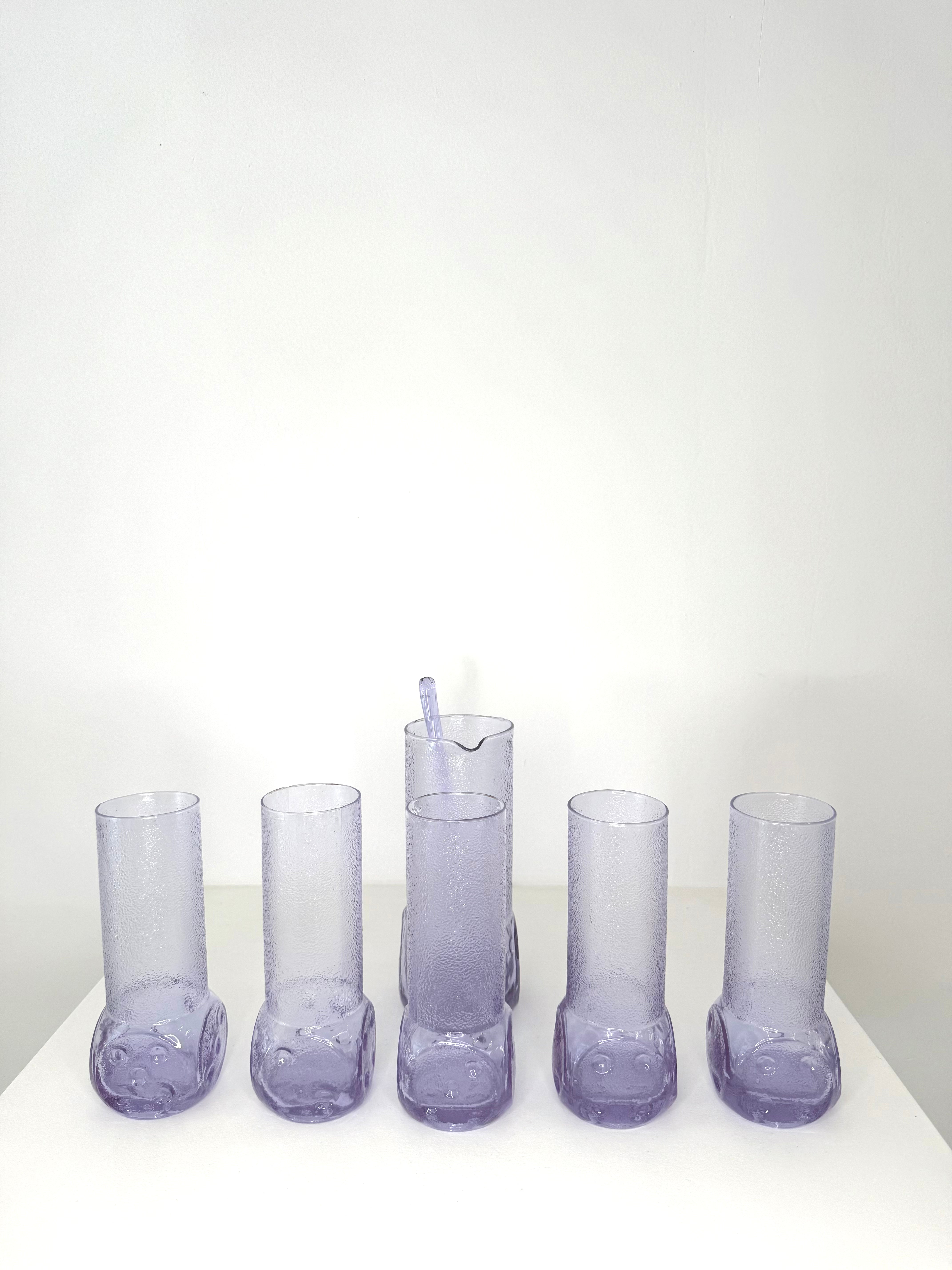 Service à orangeade en verre violet avec formes de dés, Italie, 1970s
