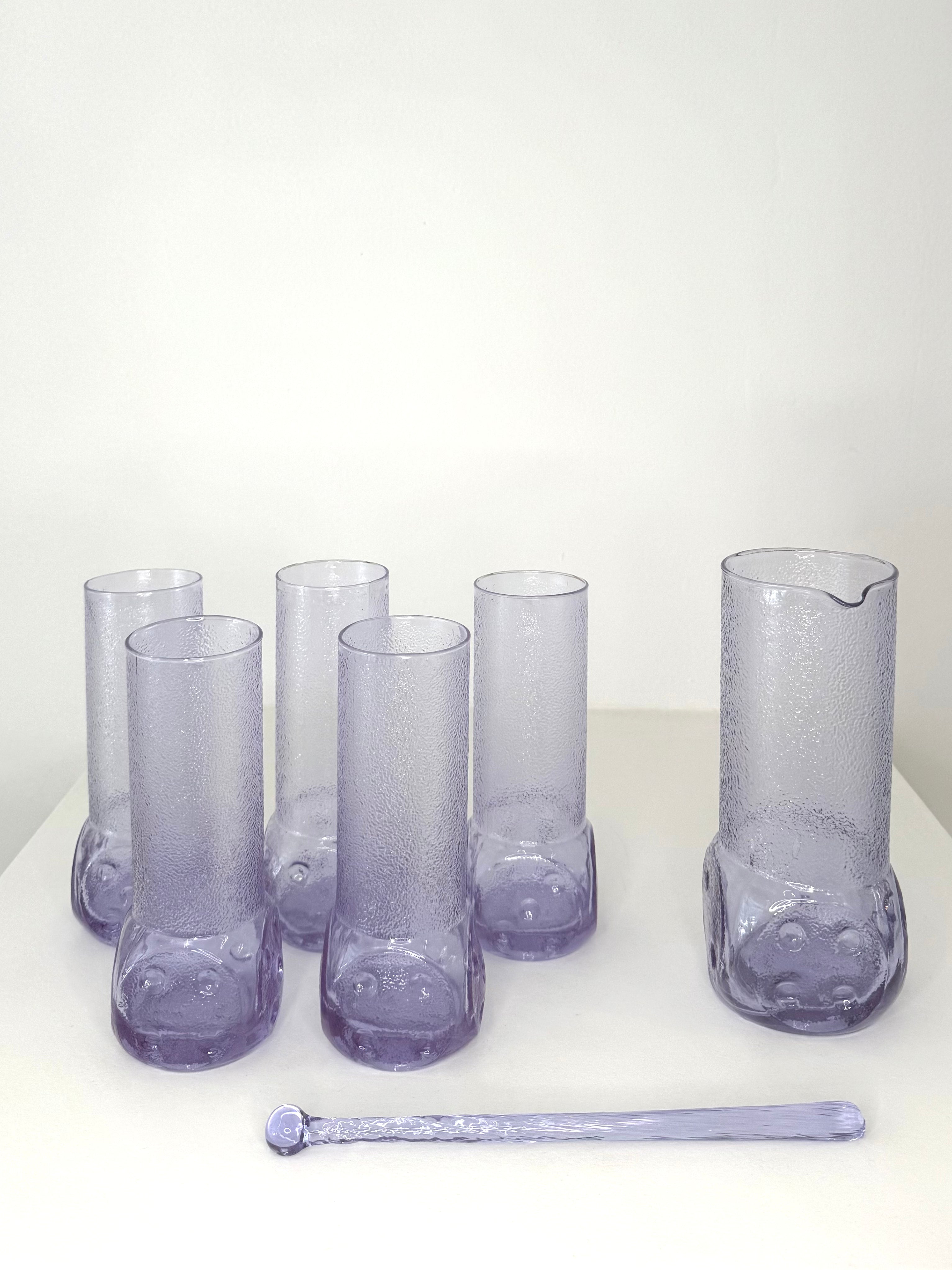 Service à orangeade en verre violet avec formes de dés, Italie, 1970s