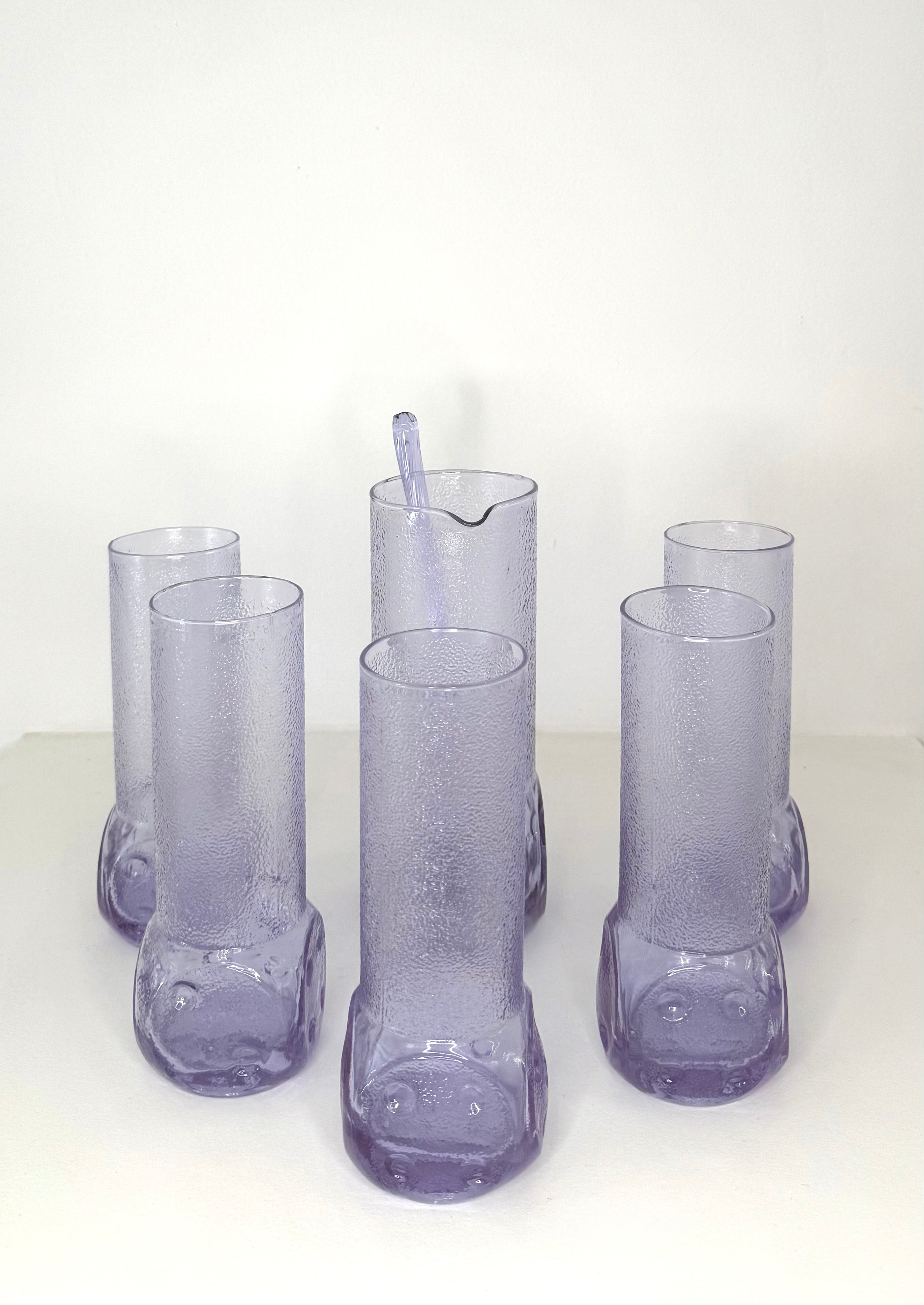 Service à orangeade en verre violet avec formes de dés, Italie, 1970s