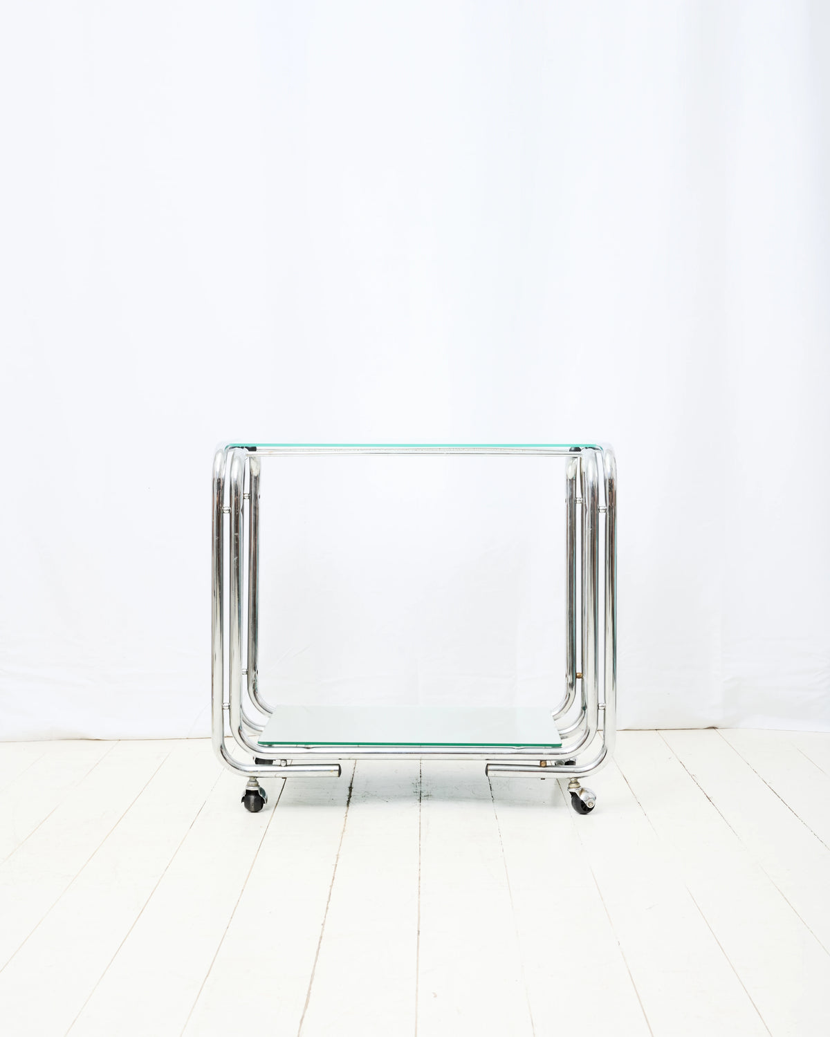 Desserte tubulaire en chrome, verre fumé et miroir, Italie, 1970s