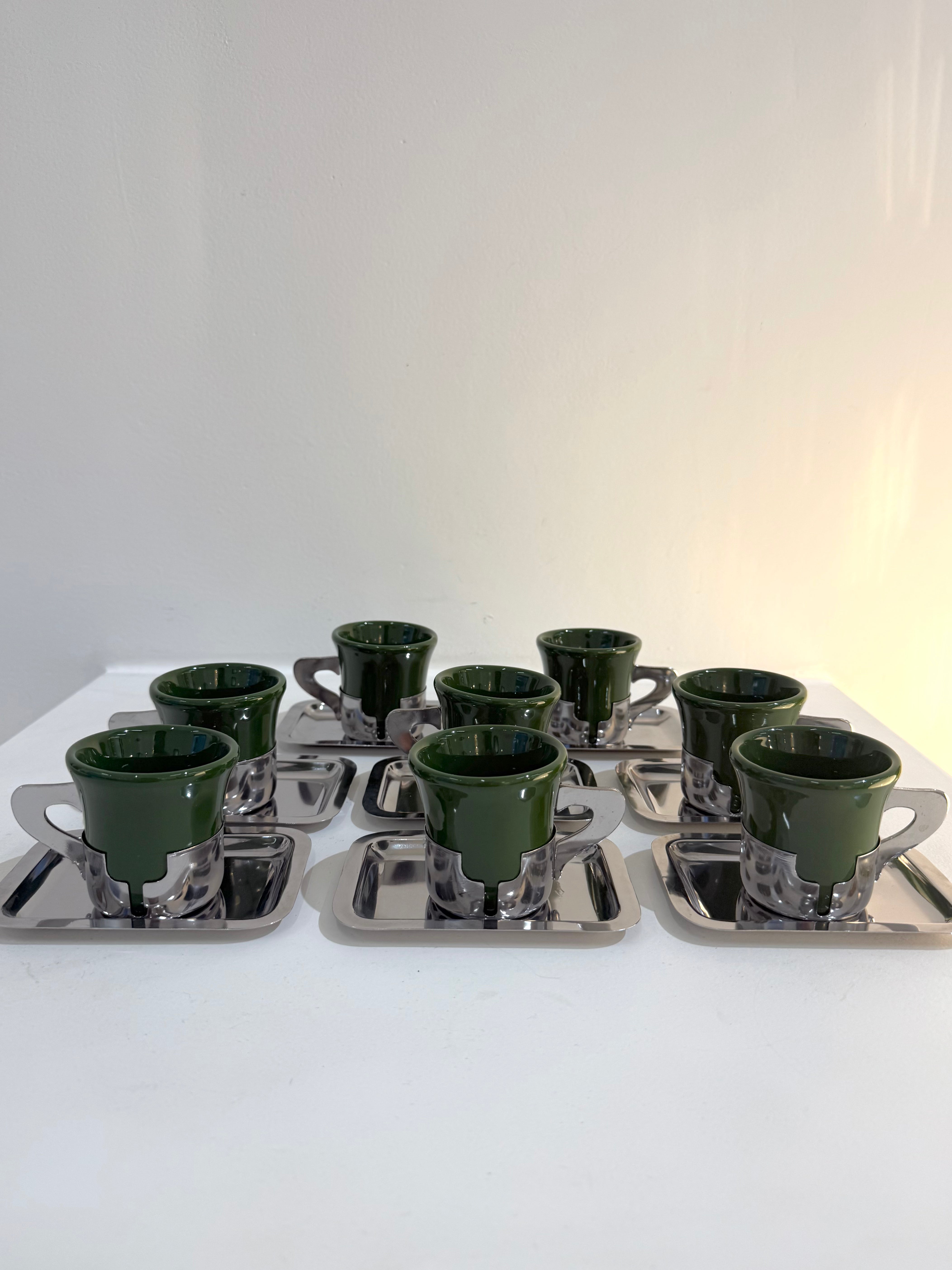 Service à café vert et inox, Inoxriv, Italie, 1980s