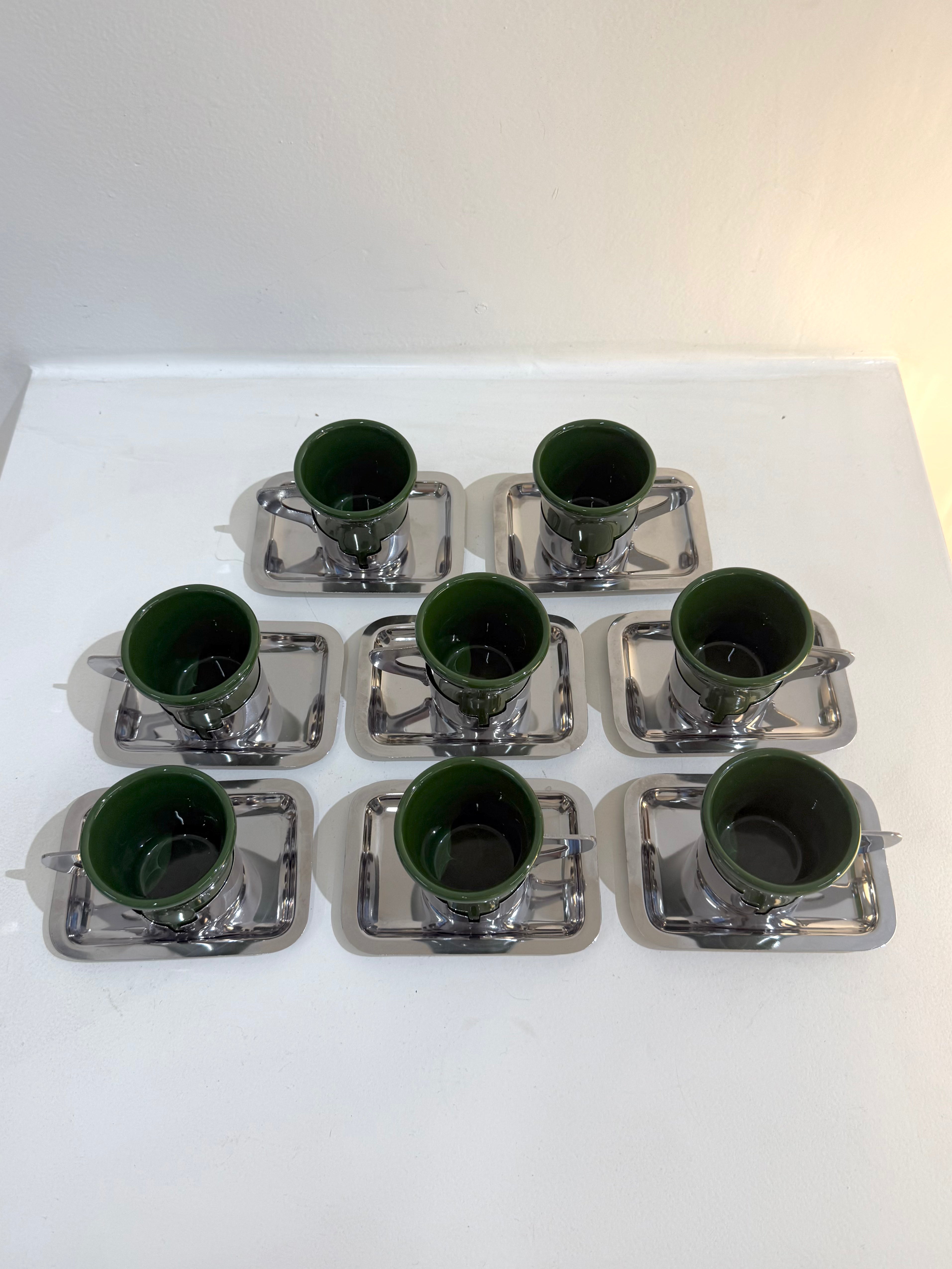 Service à café vert et inox, Inoxriv, Italie, 1980s