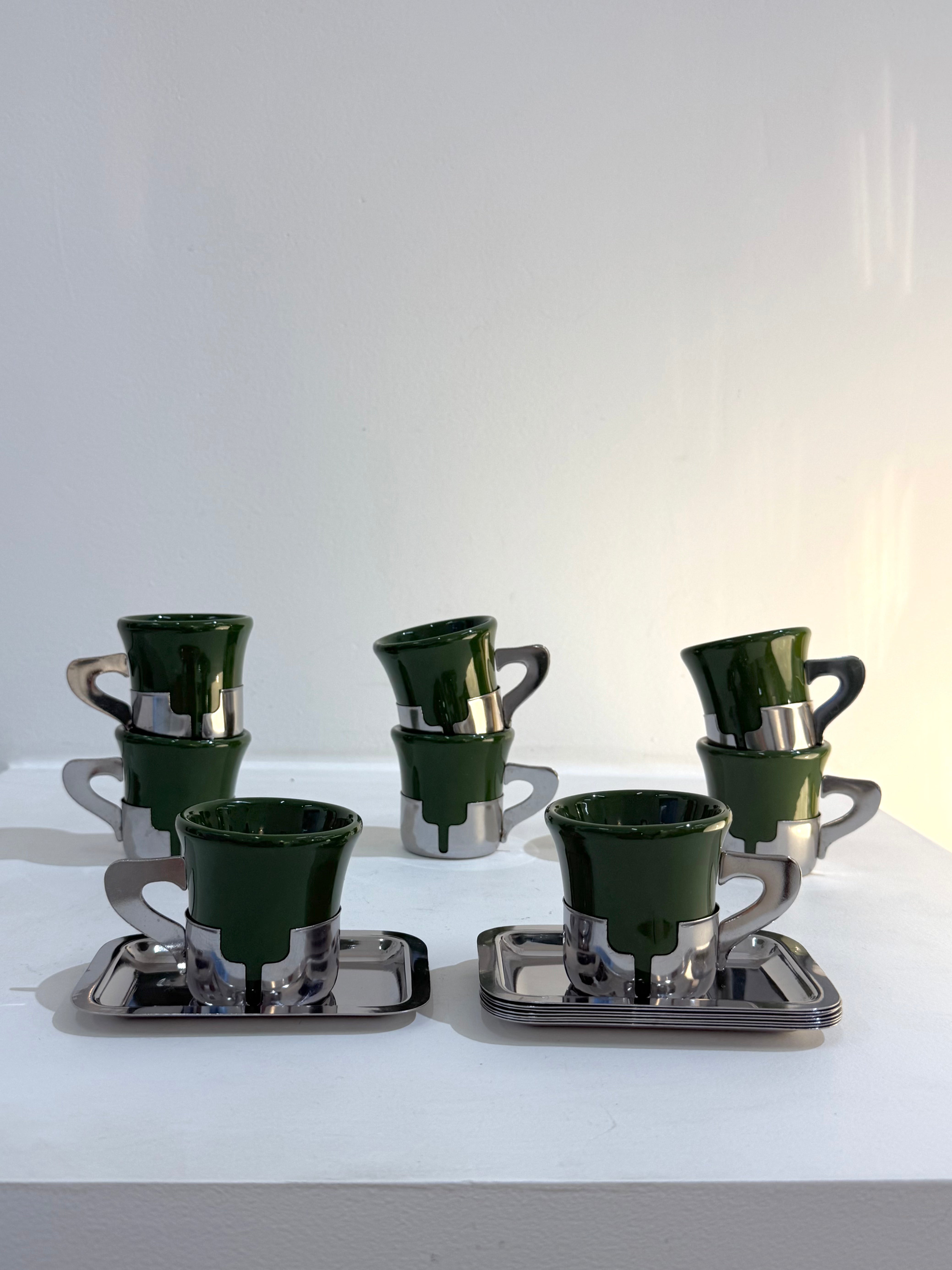 Service à café vert et inox, Inoxriv, Italie, 1980s