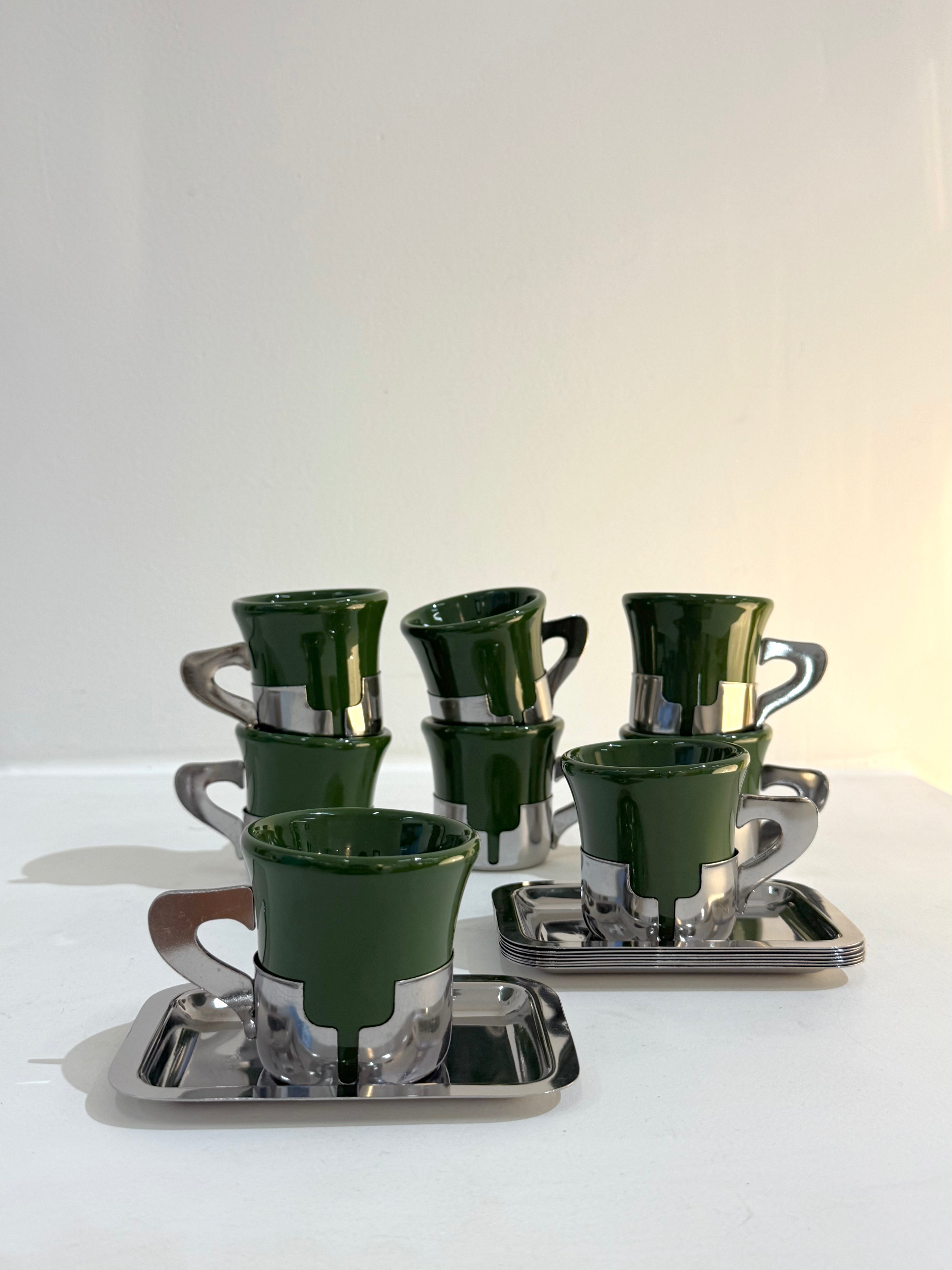 Service à café vert et inox, Inoxriv, Italie, 1980s