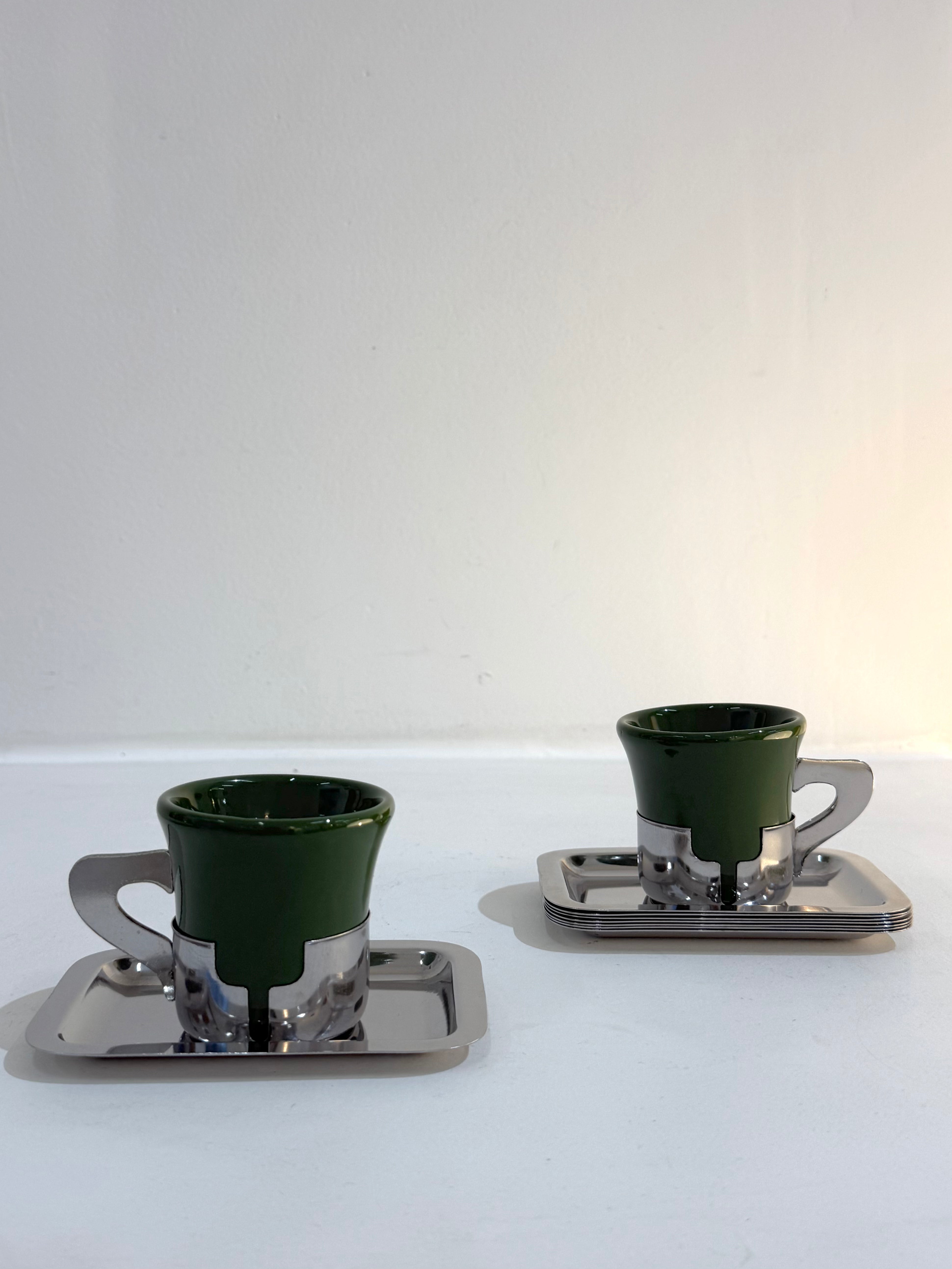 Service à café vert et inox, Inoxriv, Italie, 1980s