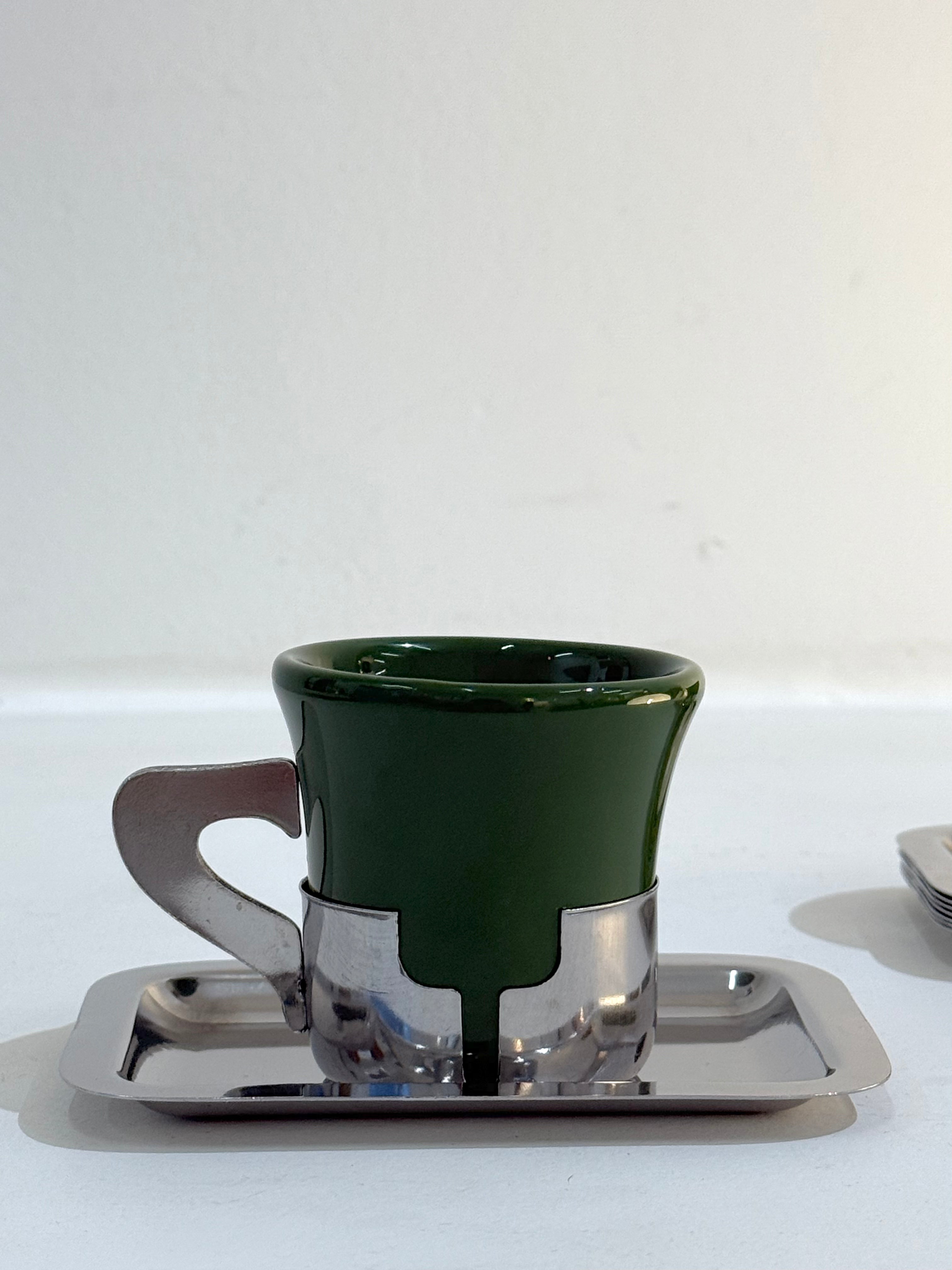 Service à café vert et inox, Inoxriv, Italie, 1980s