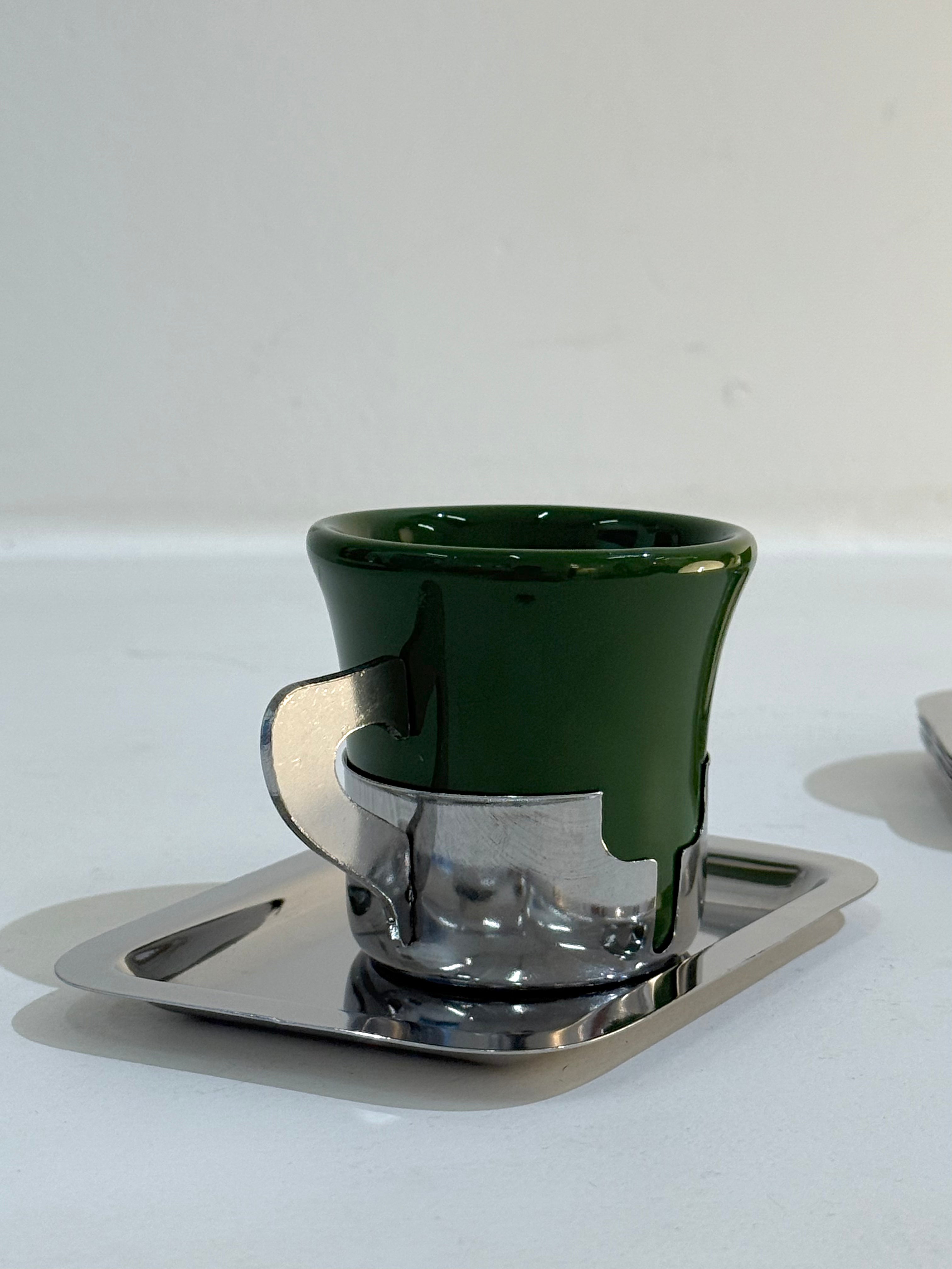 Service à café vert et inox, Inoxriv, Italie, 1980s
