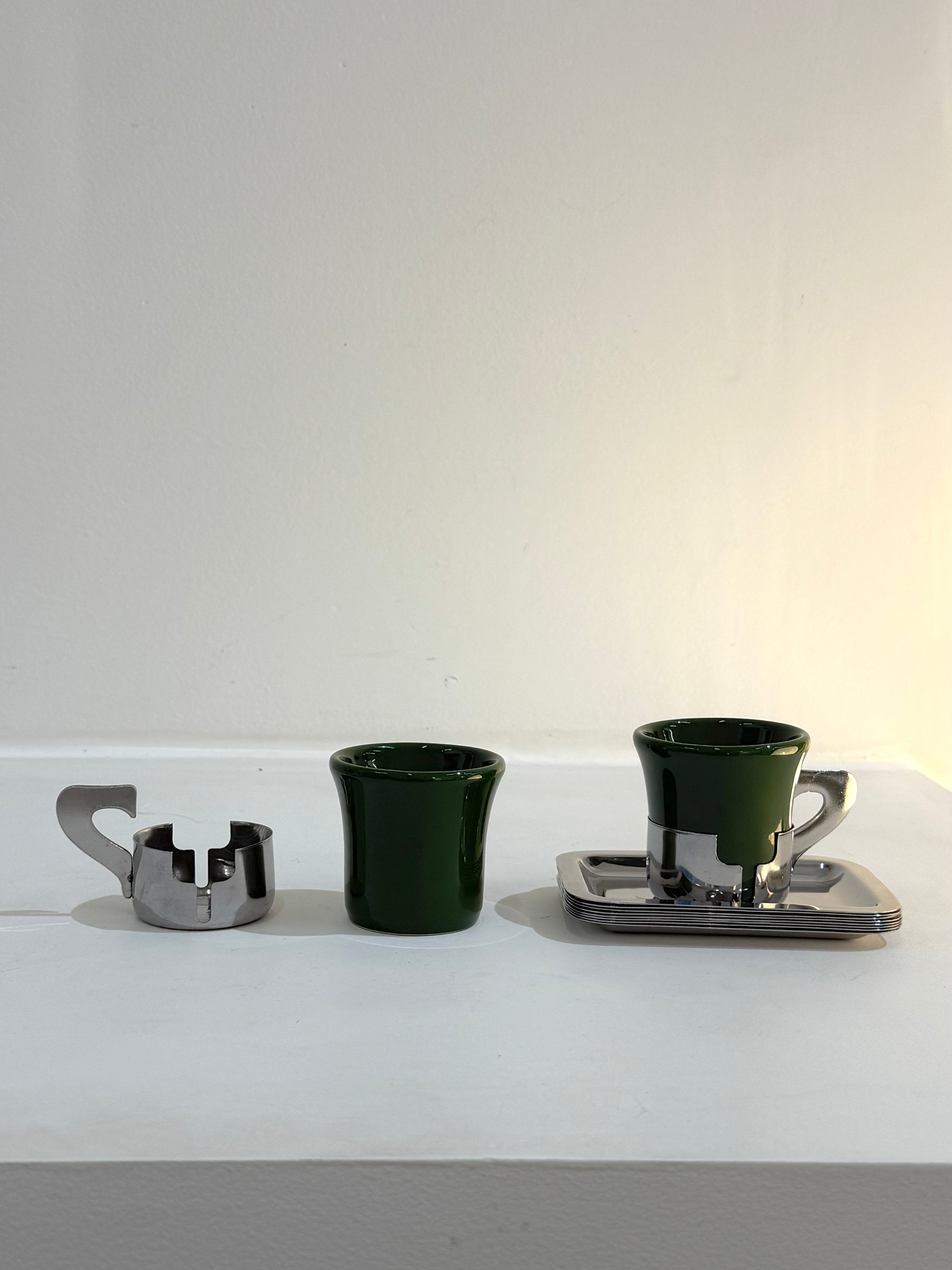 Service à café vert et inox, Inoxriv, Italie, 1980s