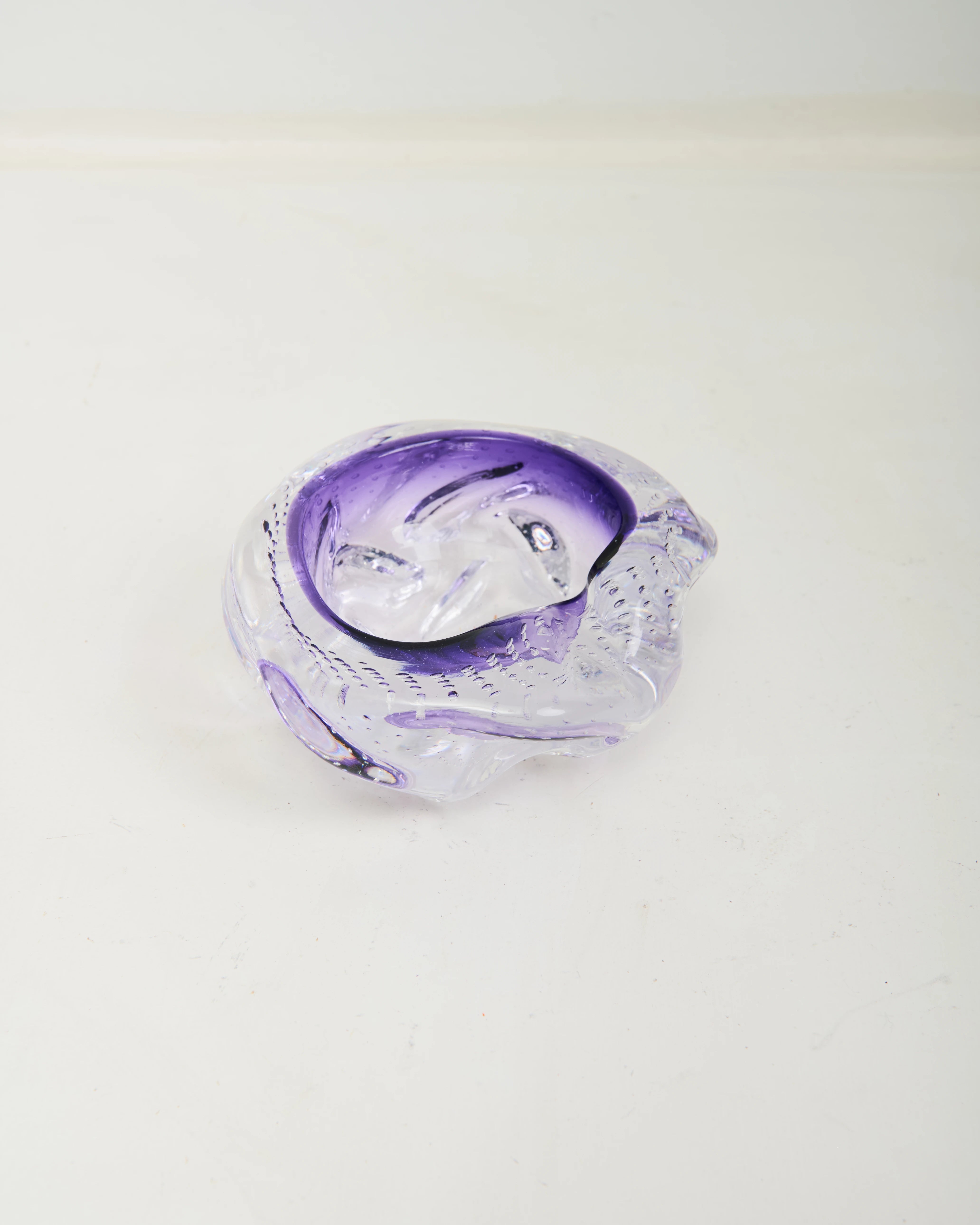 Cendrier verre de Murano transparent et violet, 1970s