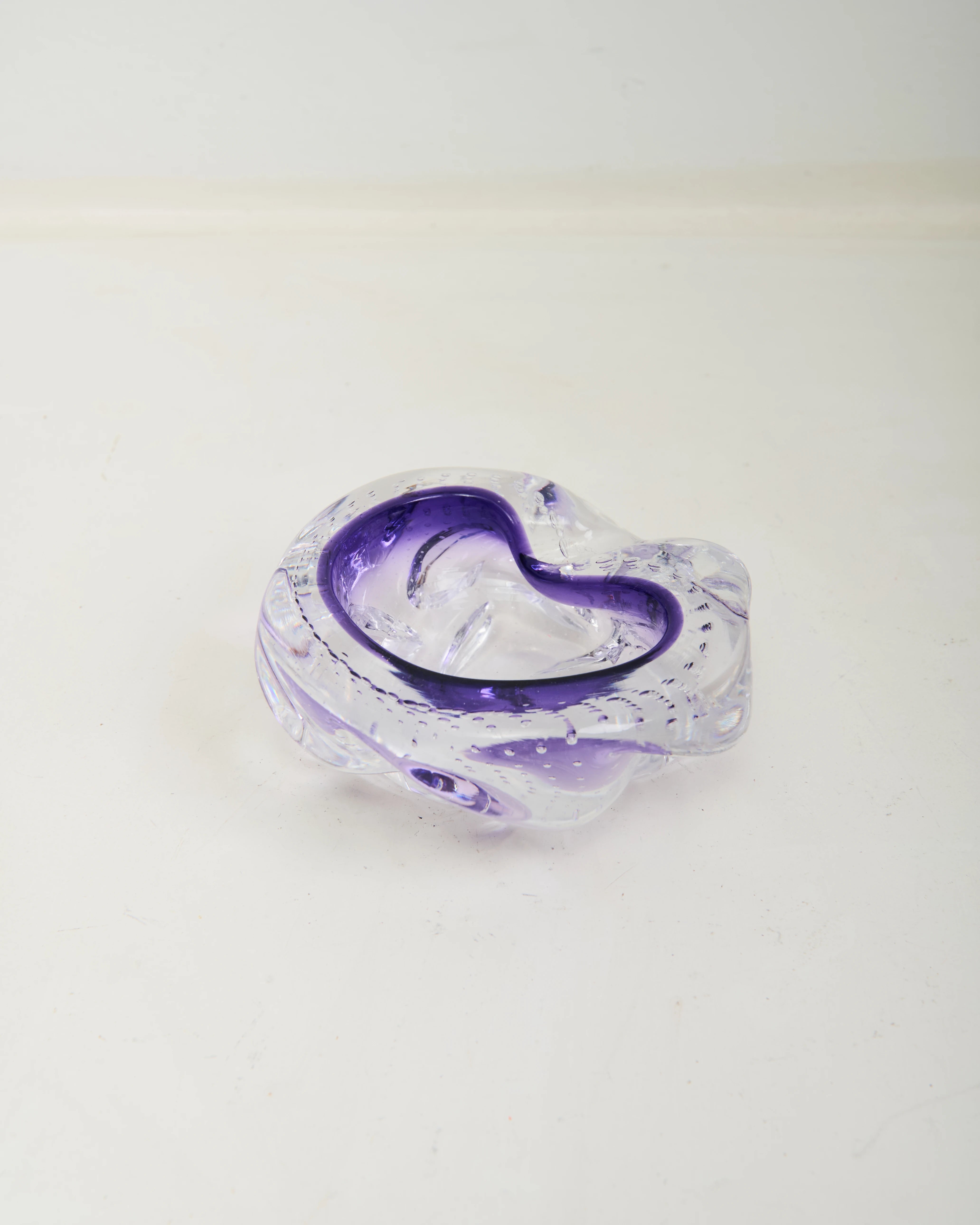 Cendrier verre de Murano transparent et violet, 1970s