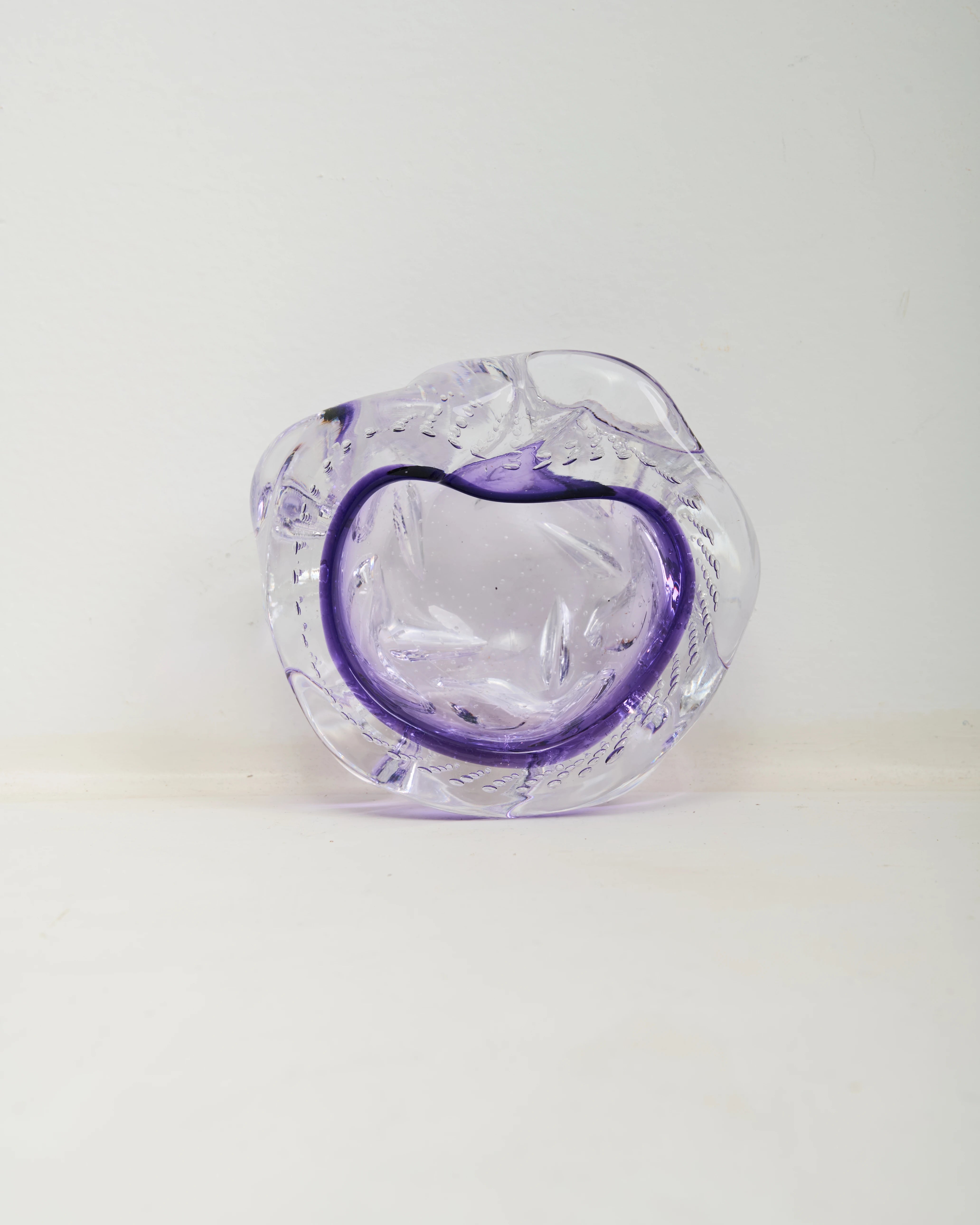 Cendrier verre de Murano transparent et violet, 1970s