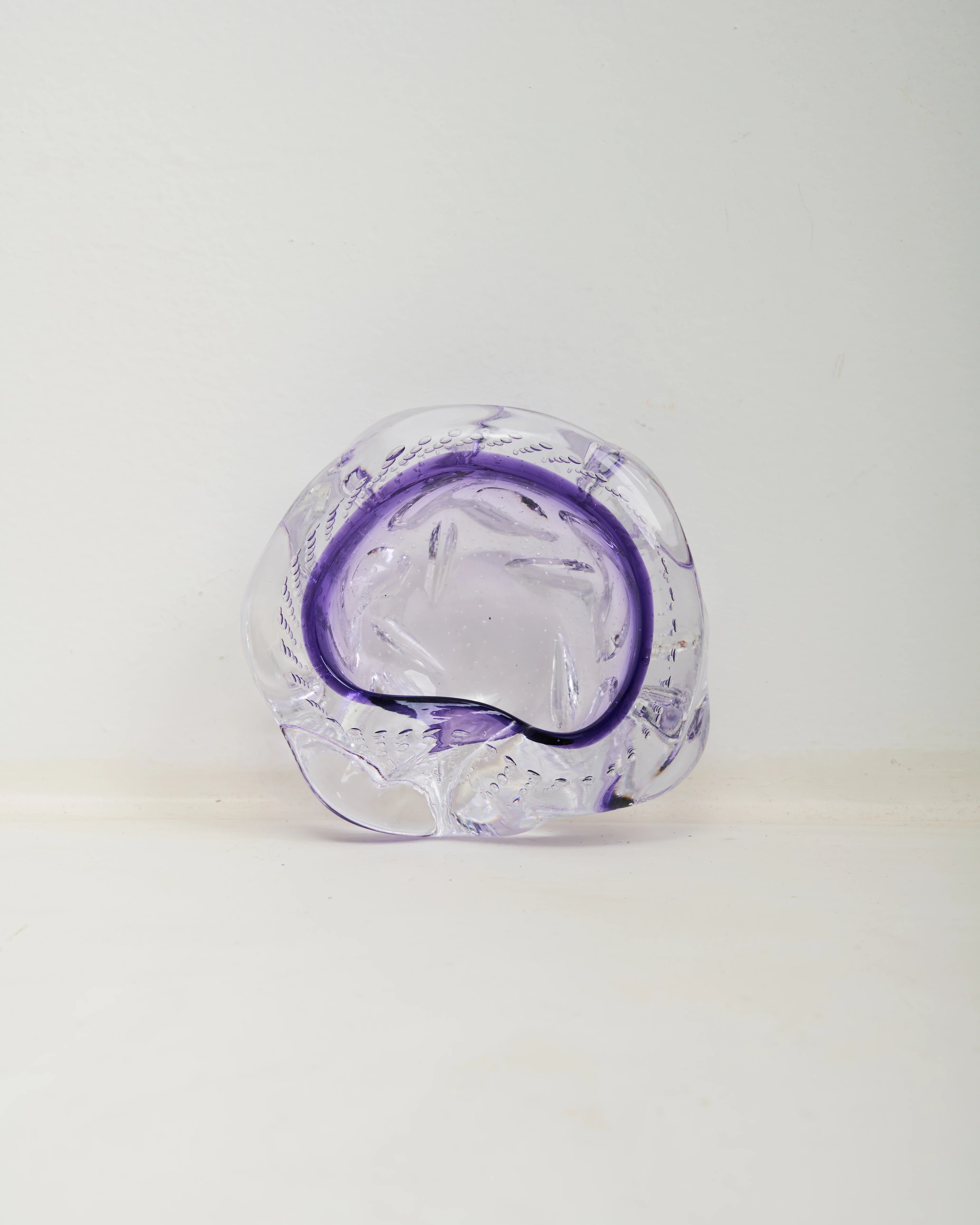 Cendrier verre de Murano transparent et violet, 1970s