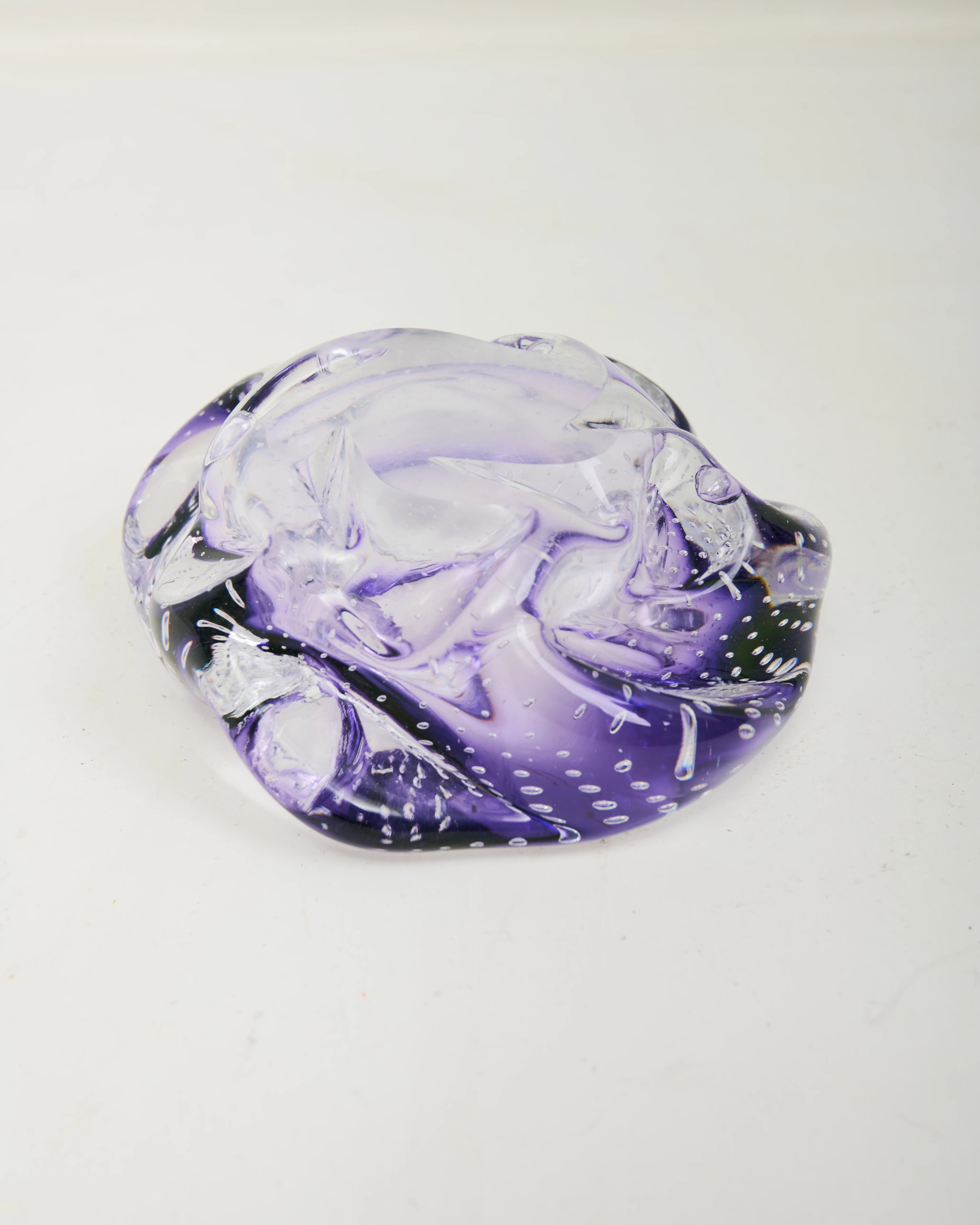 Cendrier verre de Murano transparent et violet, 1970s