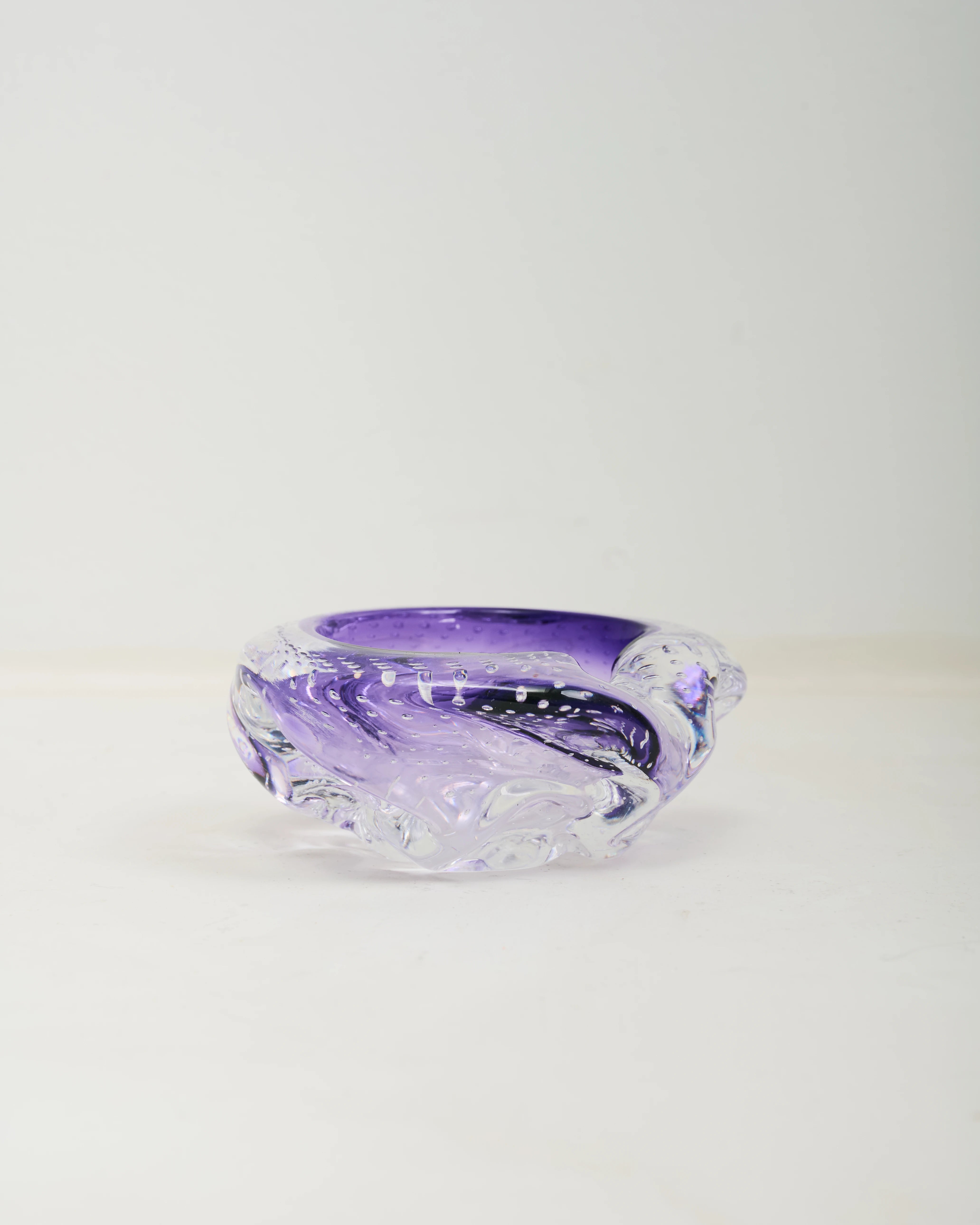Cendrier verre de Murano transparent et violet, 1970s