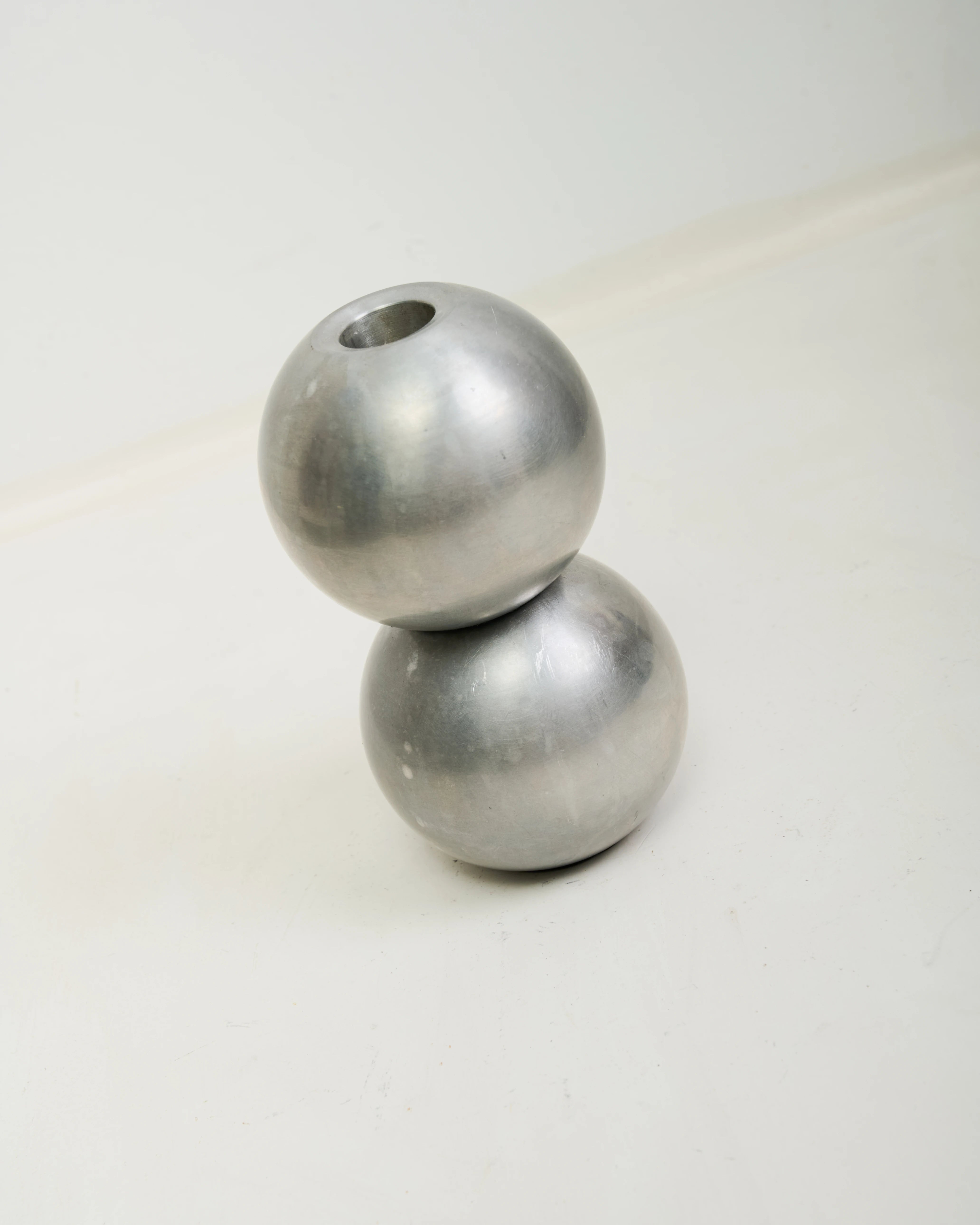 Paire de bougeoirs "Boule", métal brossé, Ikea, 1990s