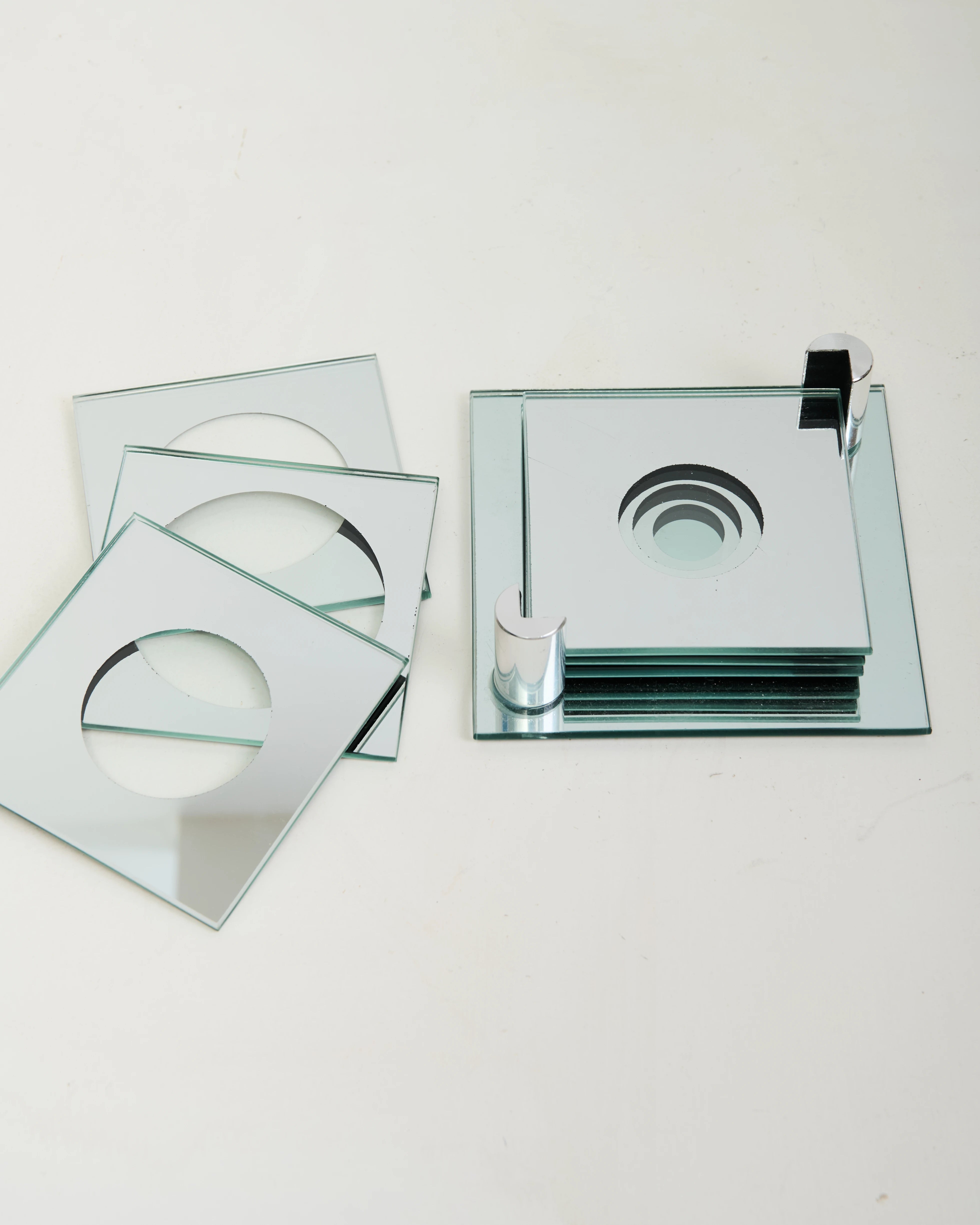 Dessous de verres Space age, rond miroir, 1970s