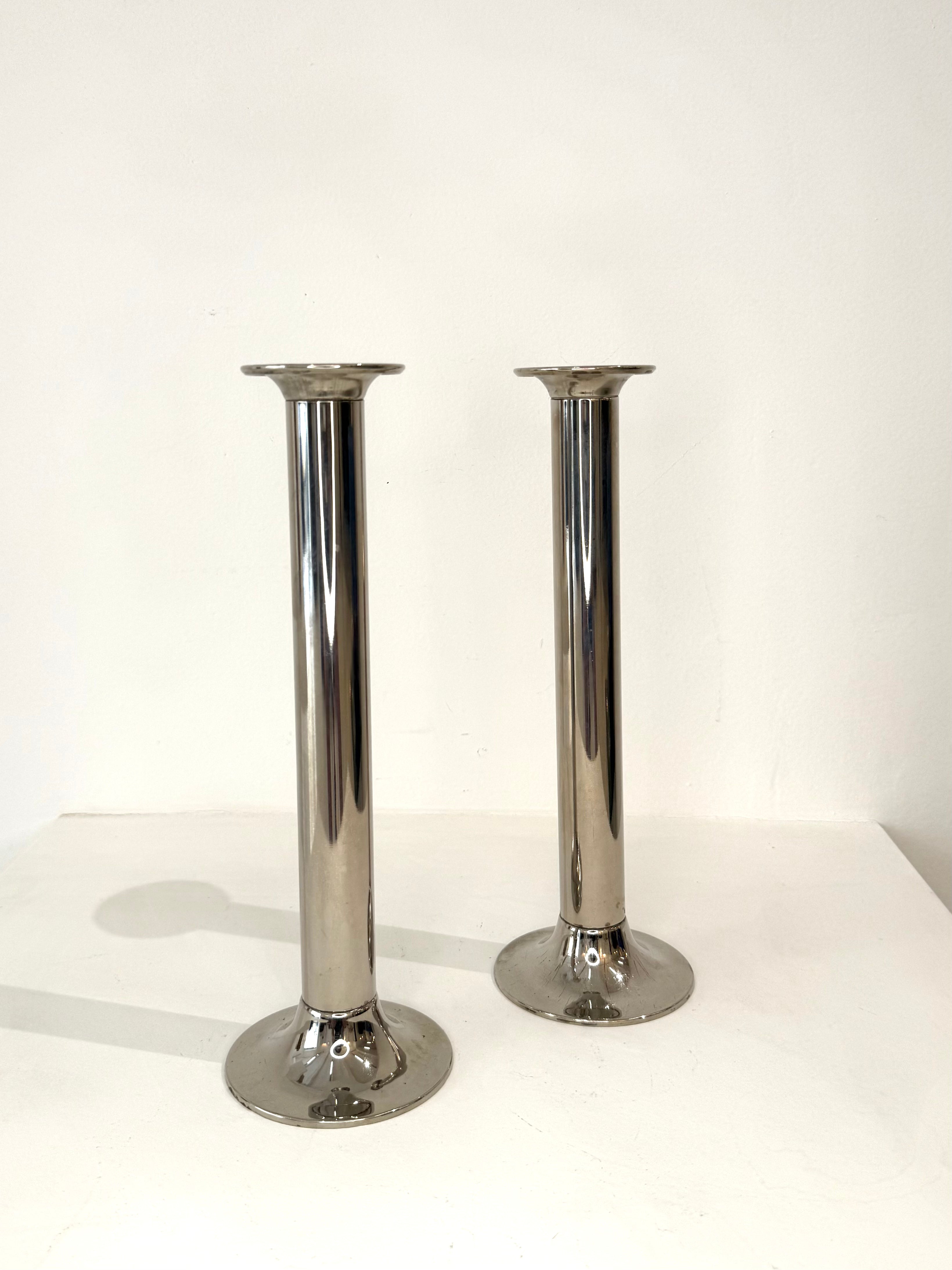 Duo de bougeoirs en métal, 1980s
