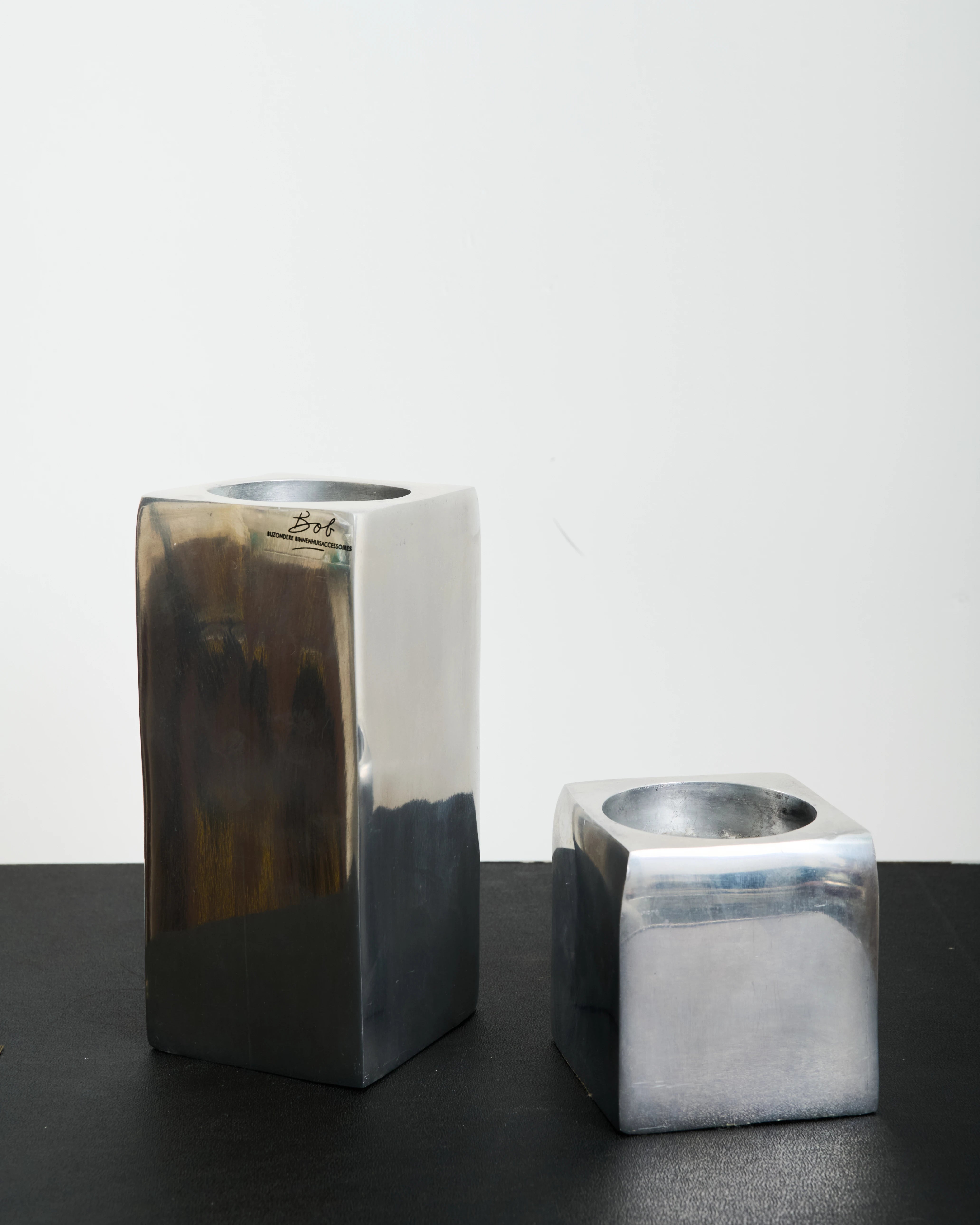 Duo de bougeoirs carrés XXL, Bob, 1980s