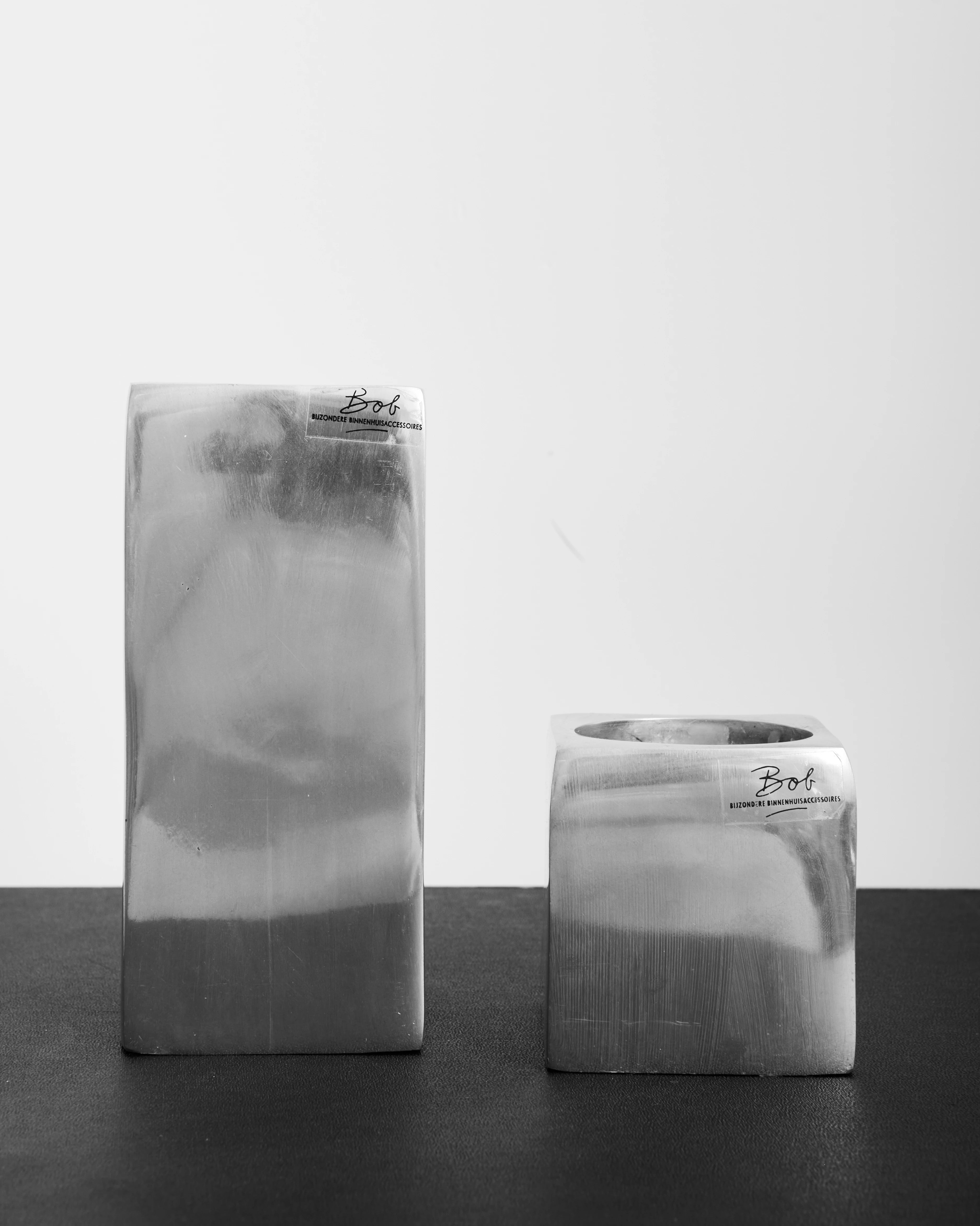 Pair of XXL square Bob candle holders, 1980s