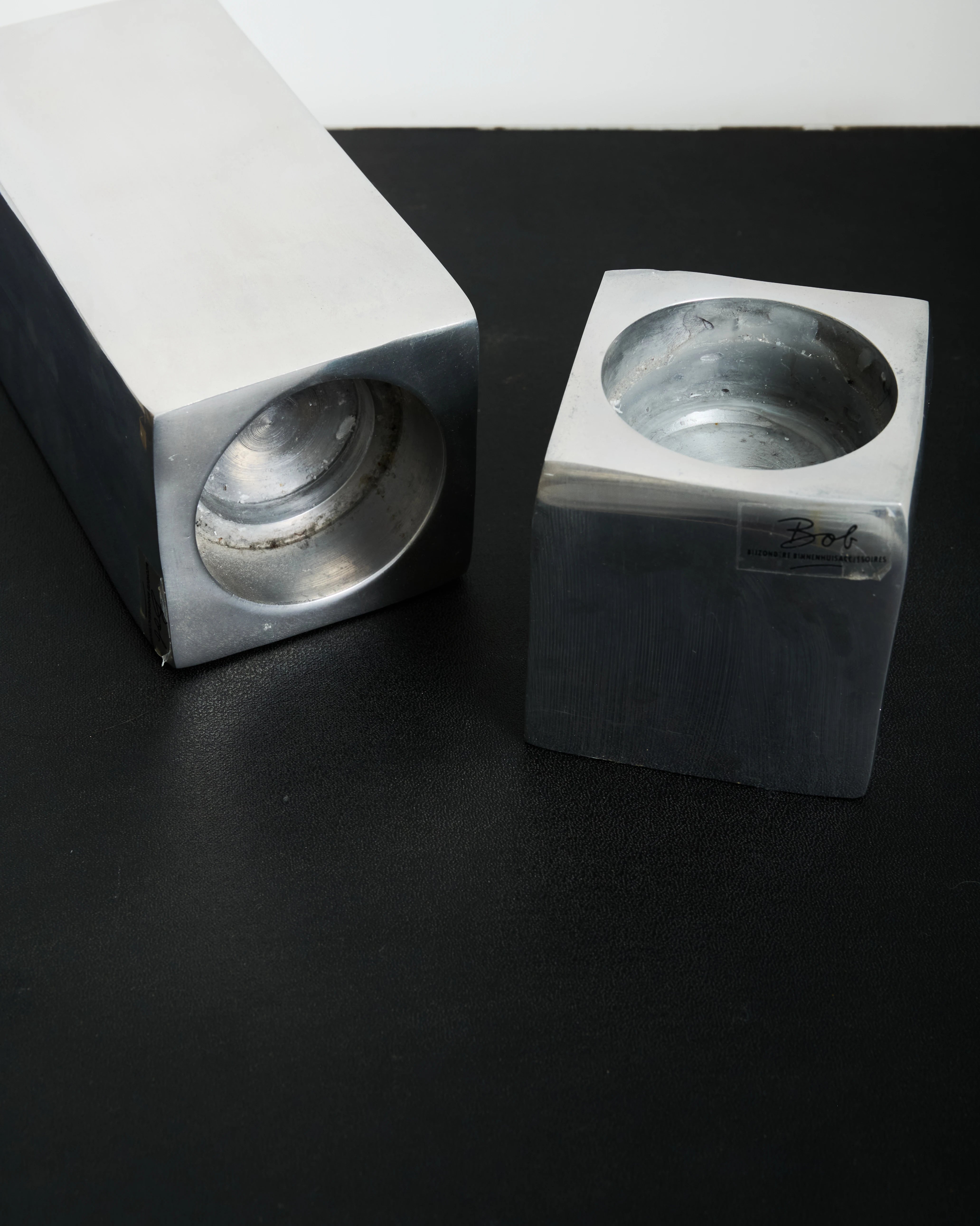 Pair of XXL square Bob candle holders, 1980s