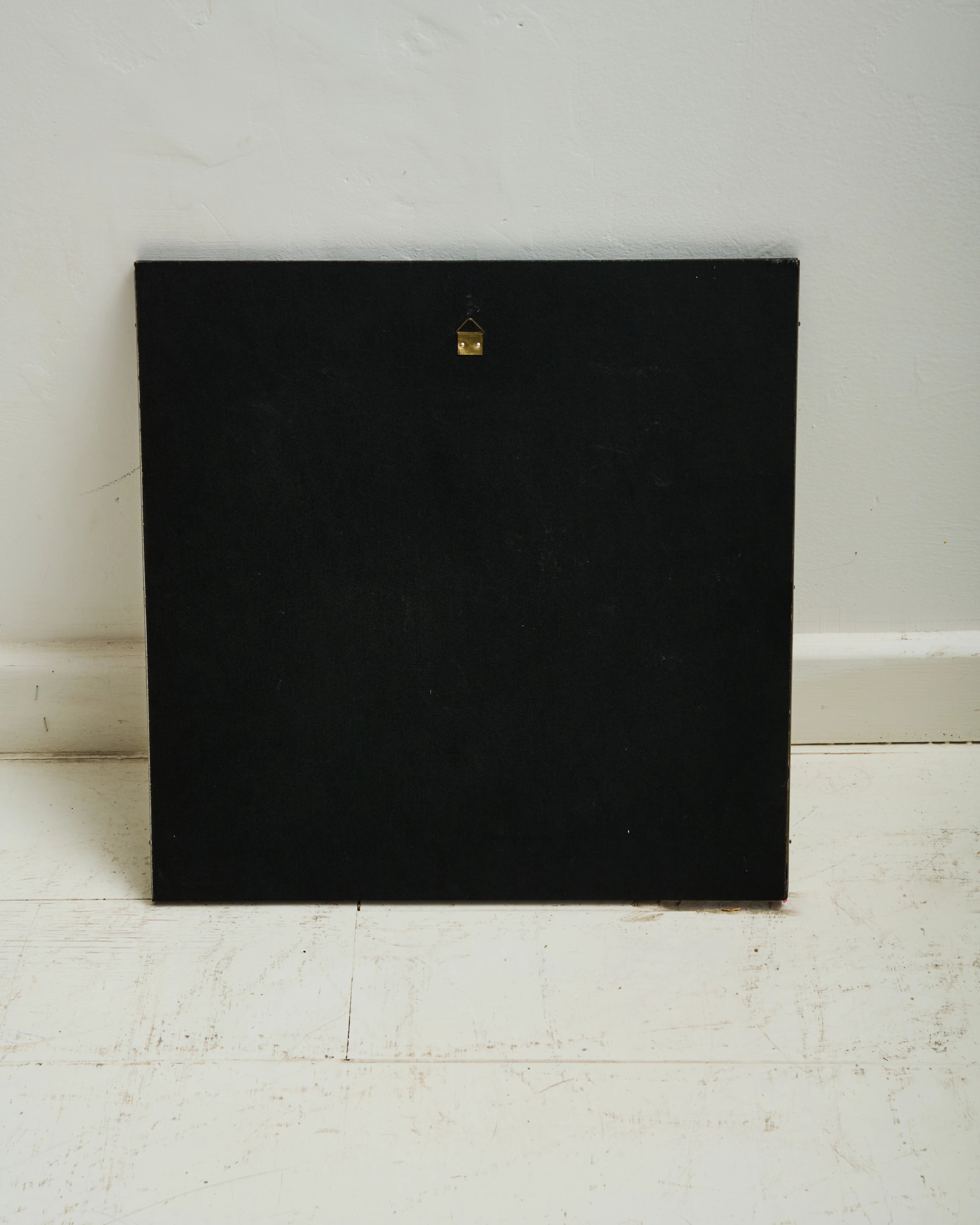 Miroir rond avec cadre carré en aluminium brossé, 1970-1980