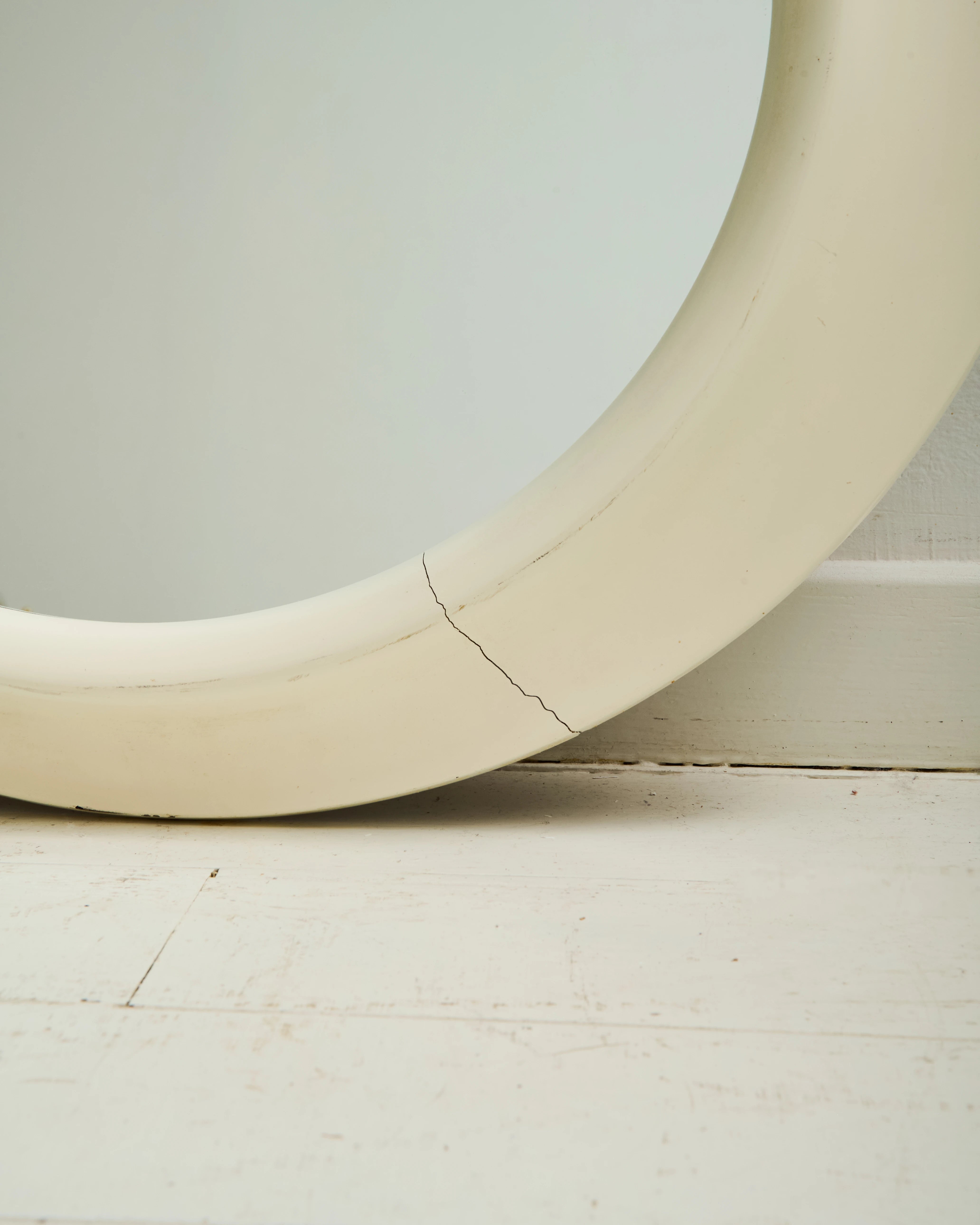 Space Age round lacquered wood mirror, Italy, 1970-1980