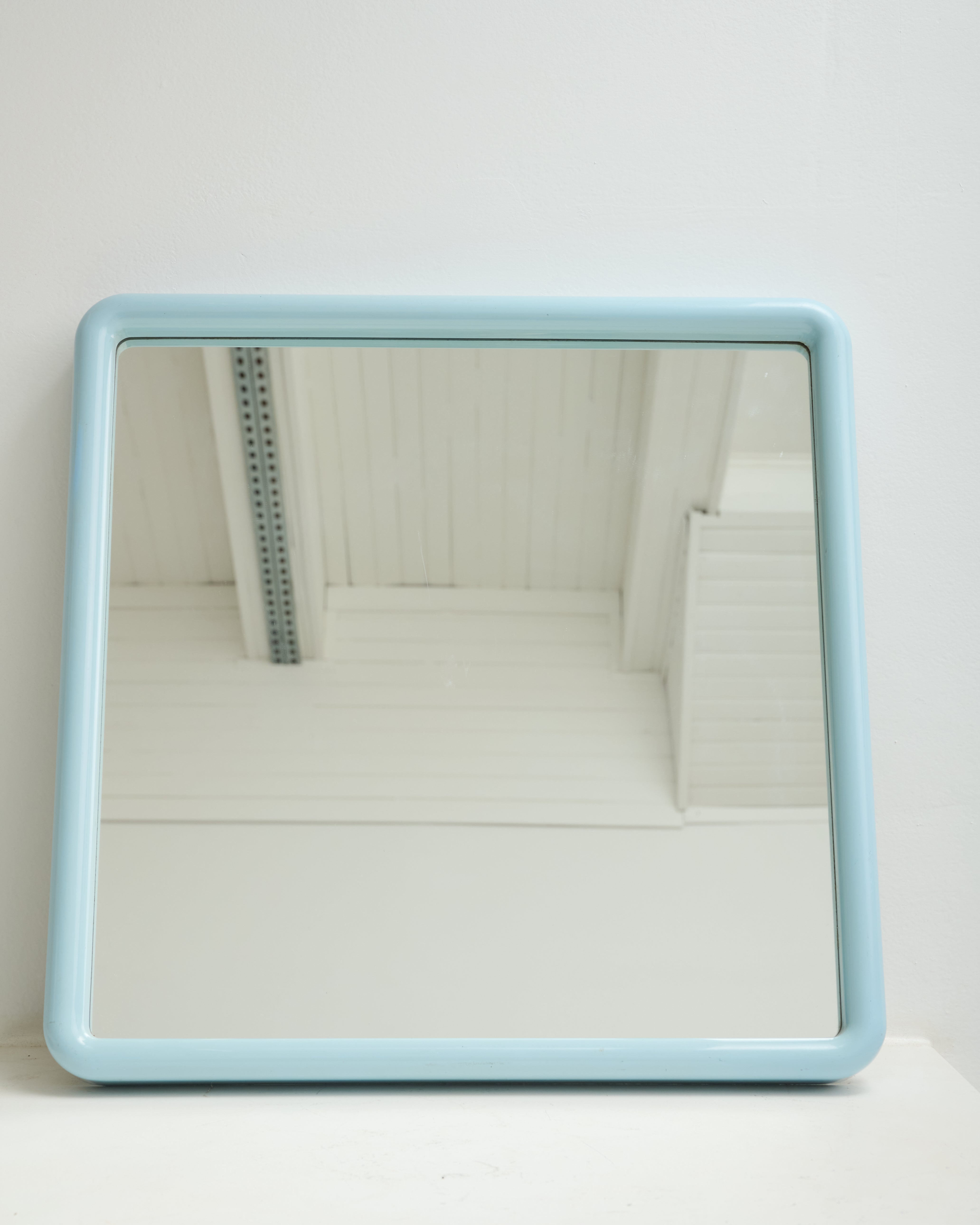 Square rounded mirror, sky blue, Italy, 1970s