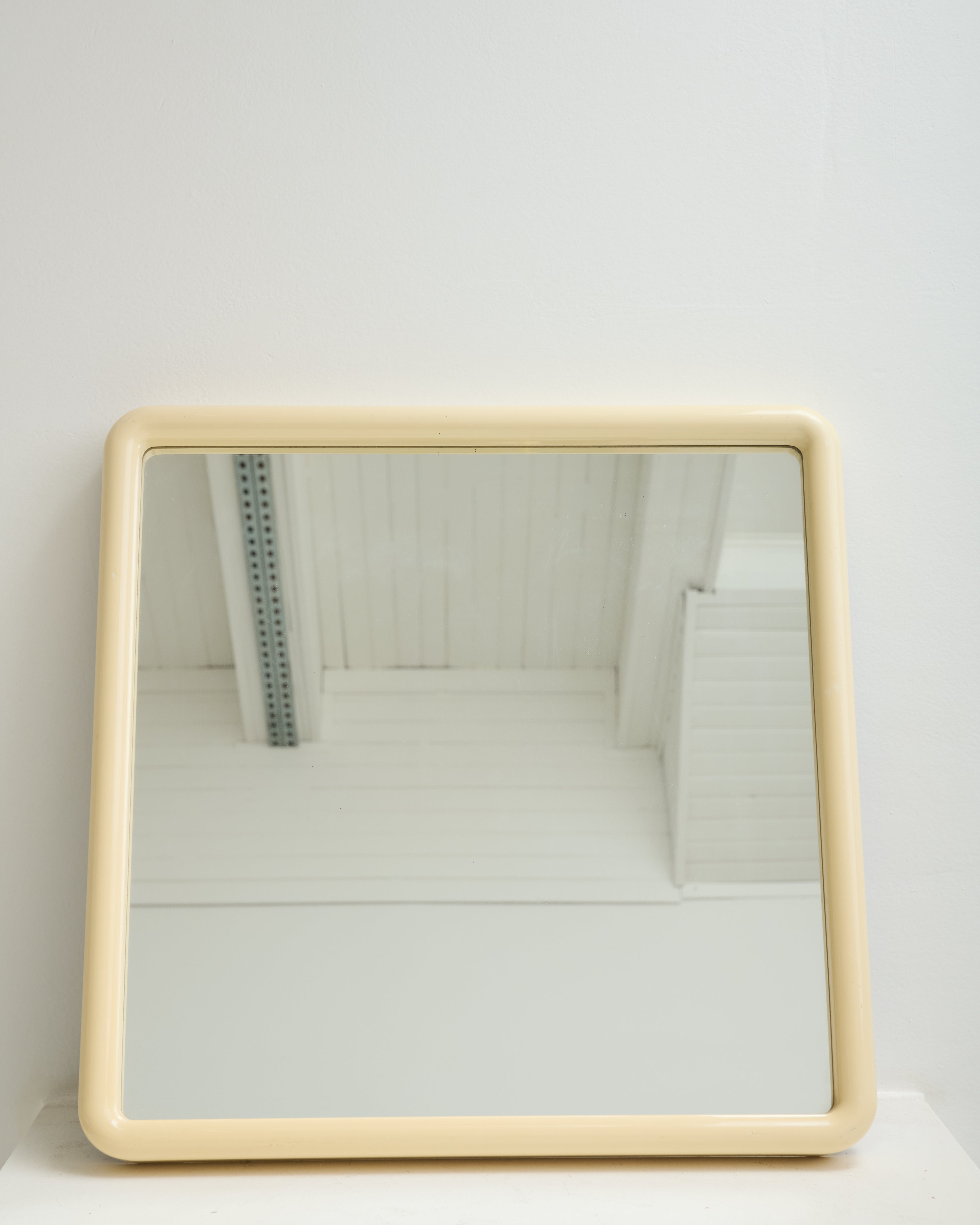 Cream-colored rounded square mirror, Italy, 1970s