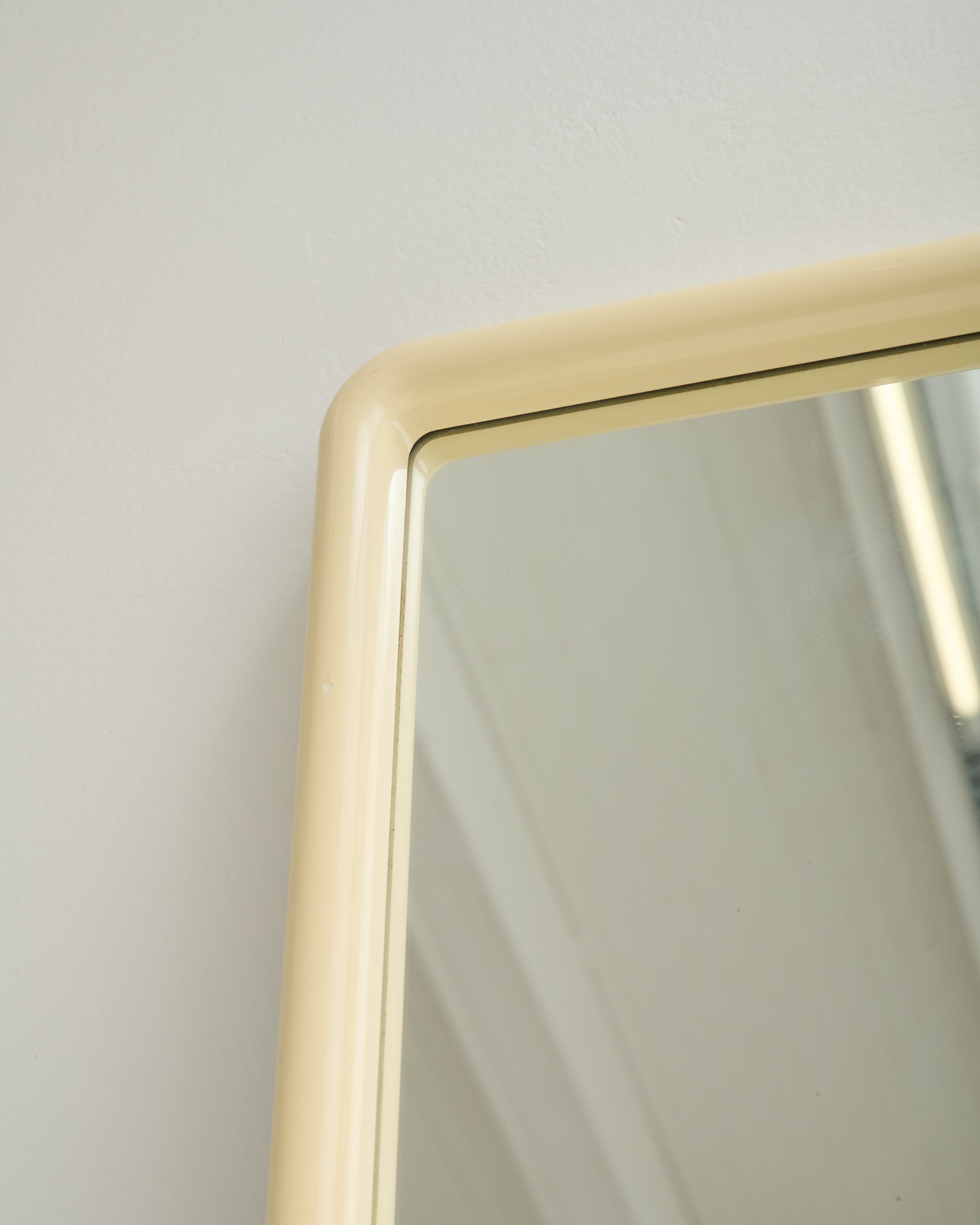 Cream-colored rounded square mirror, Italy, 1970s