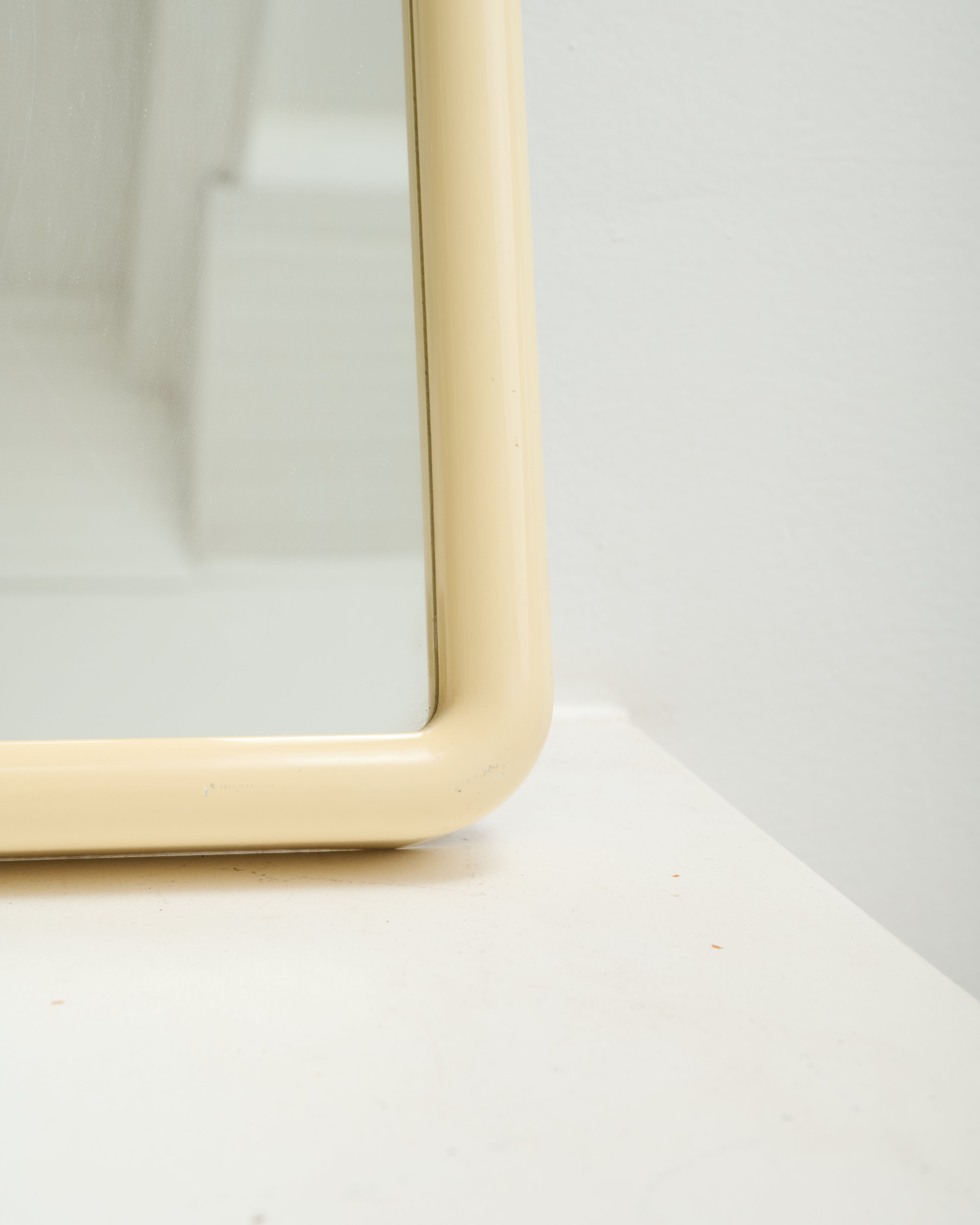 Cream-colored rounded square mirror, Italy, 1970s