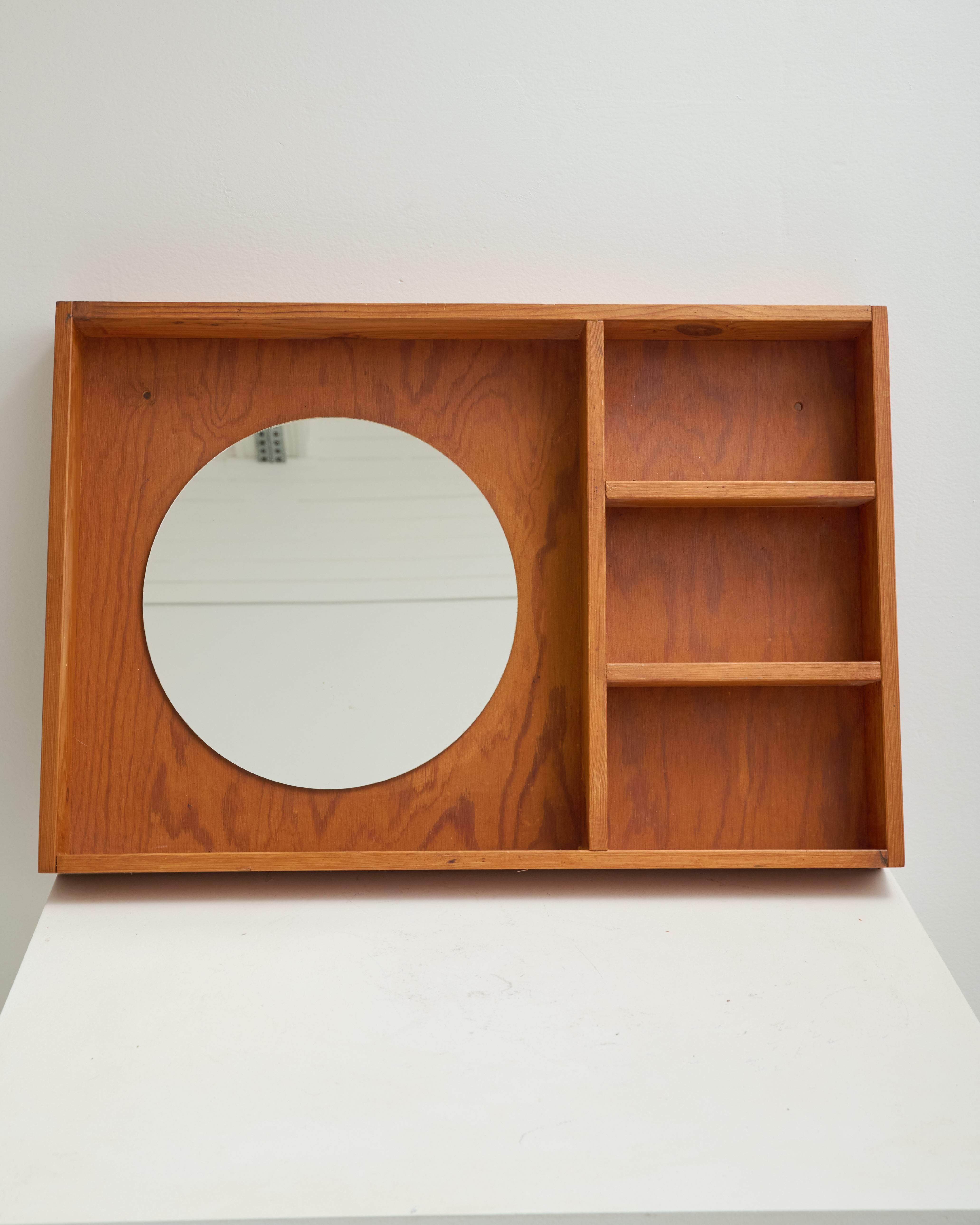 Miroir rond avec structure en bois, 1960s