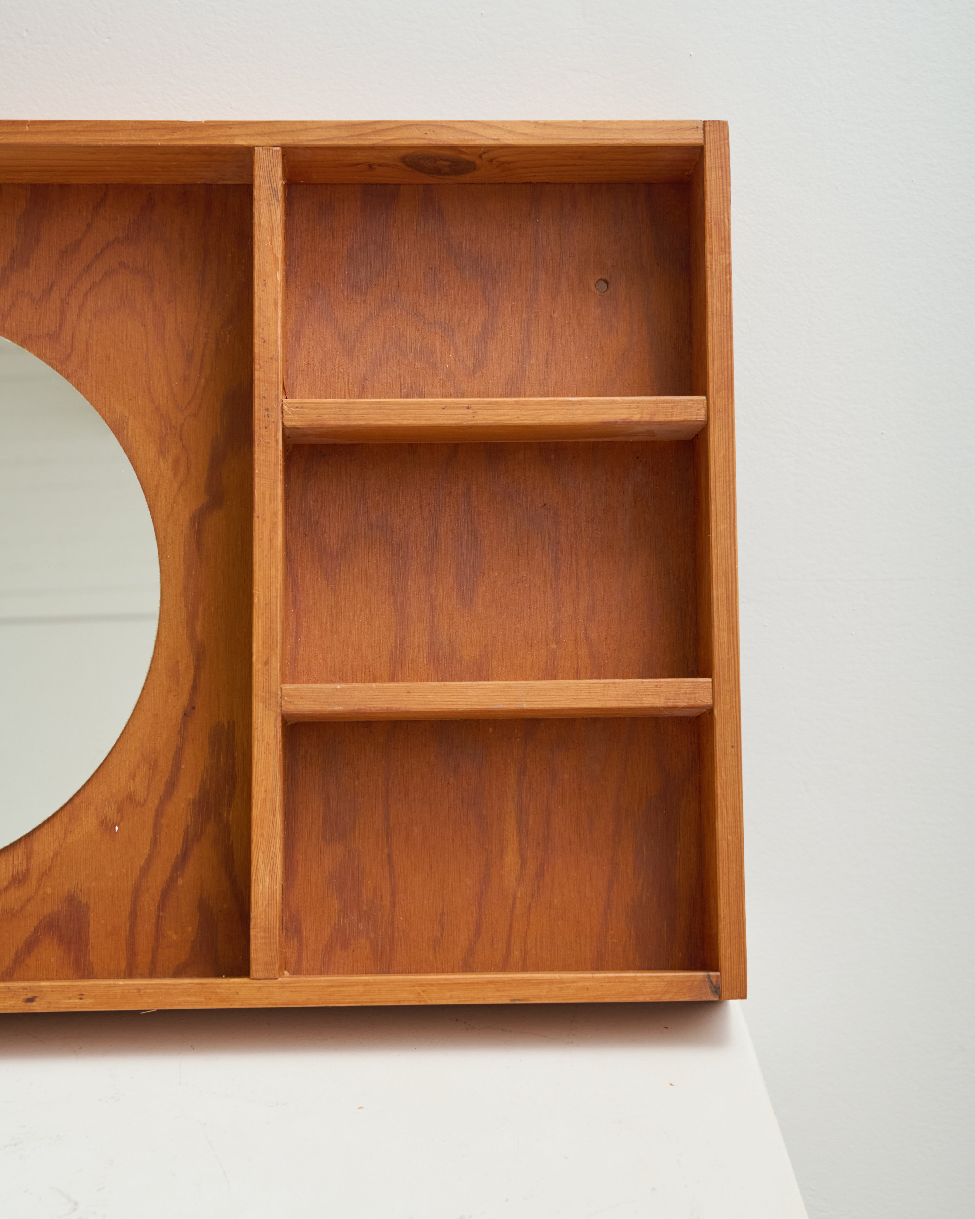 Round mirror with wooden frame, 1960s
