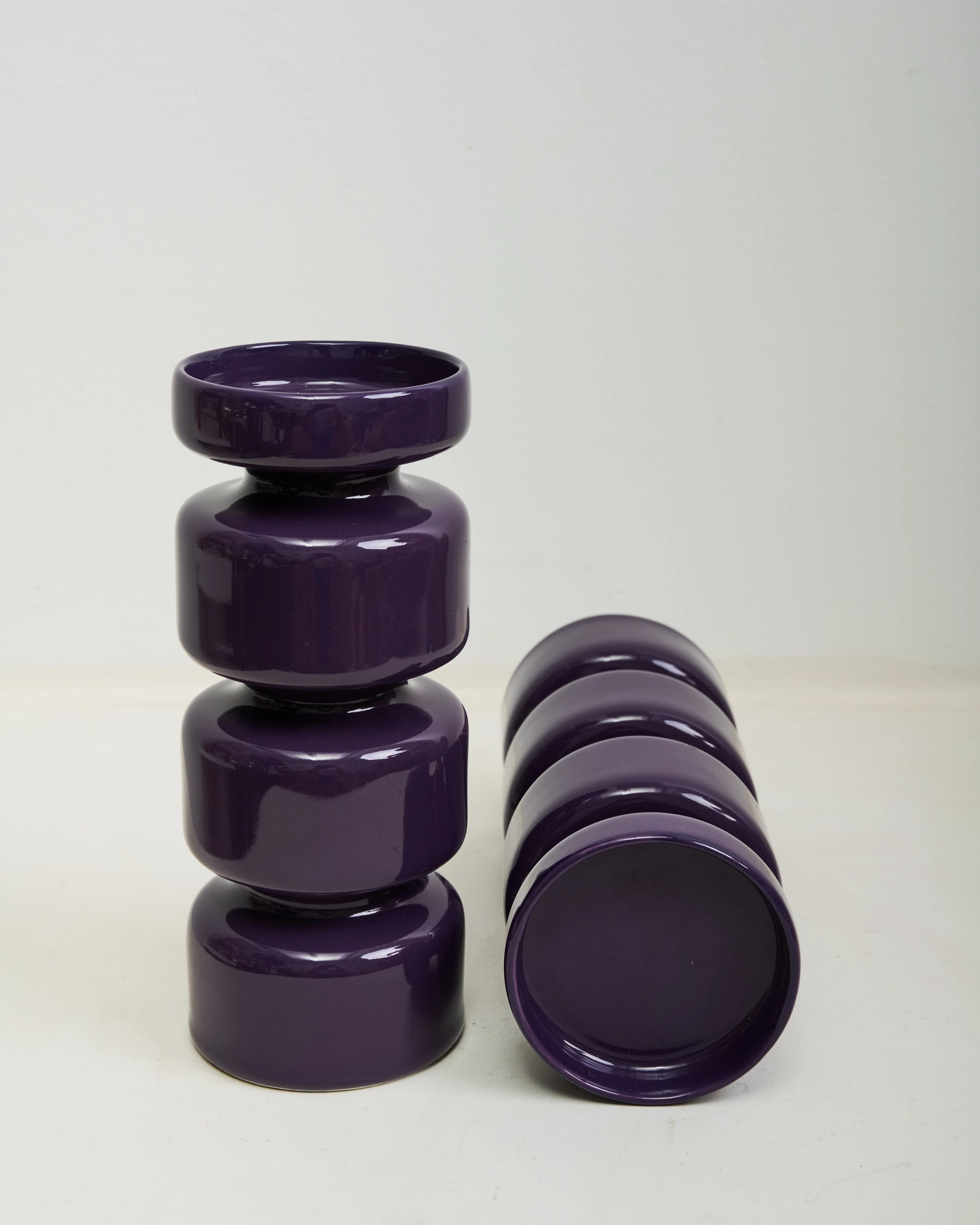 Duo de bougeoirs violets en céramique, 1980s