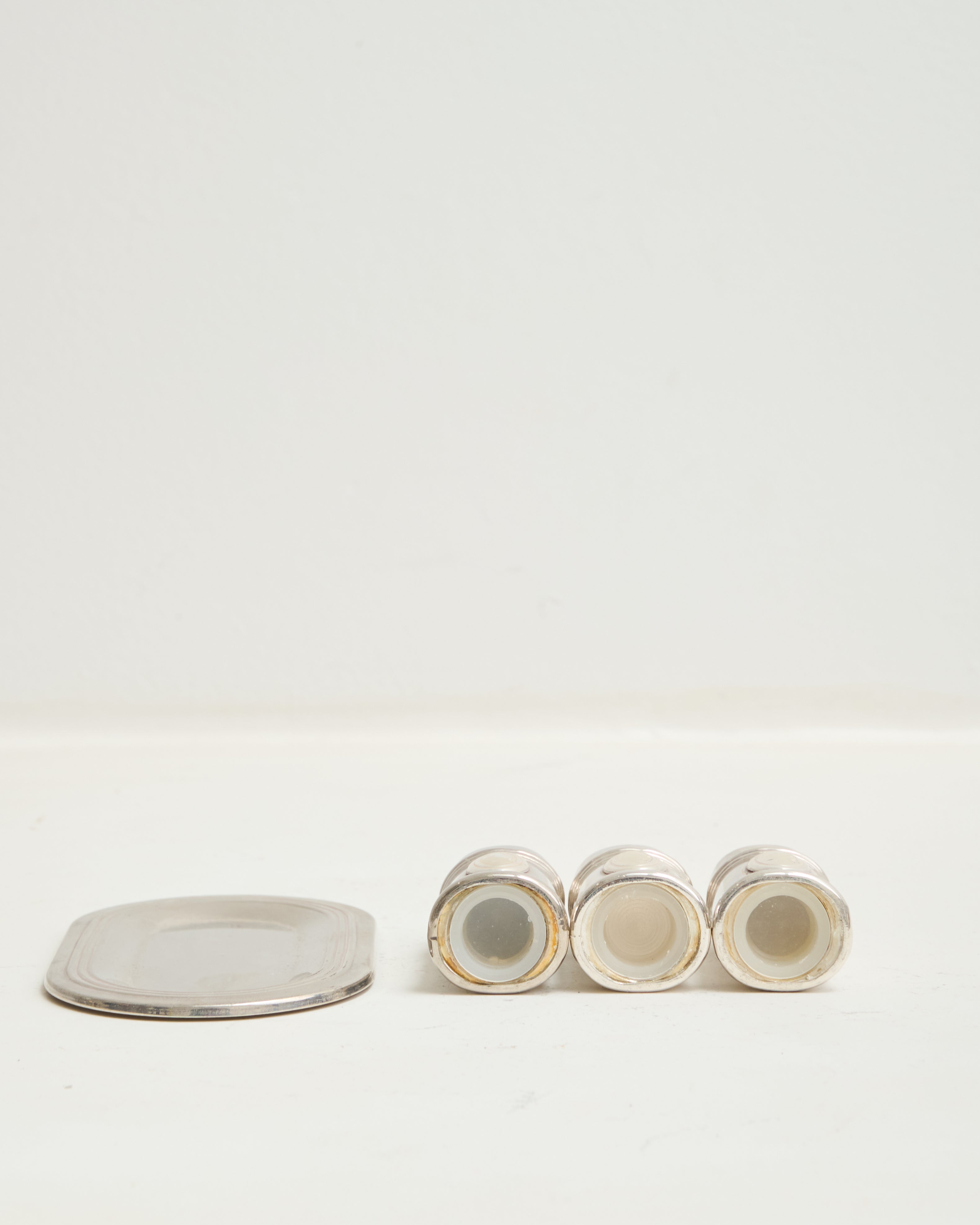 Set de service (sel, poivre, cure-dents), métal argenté