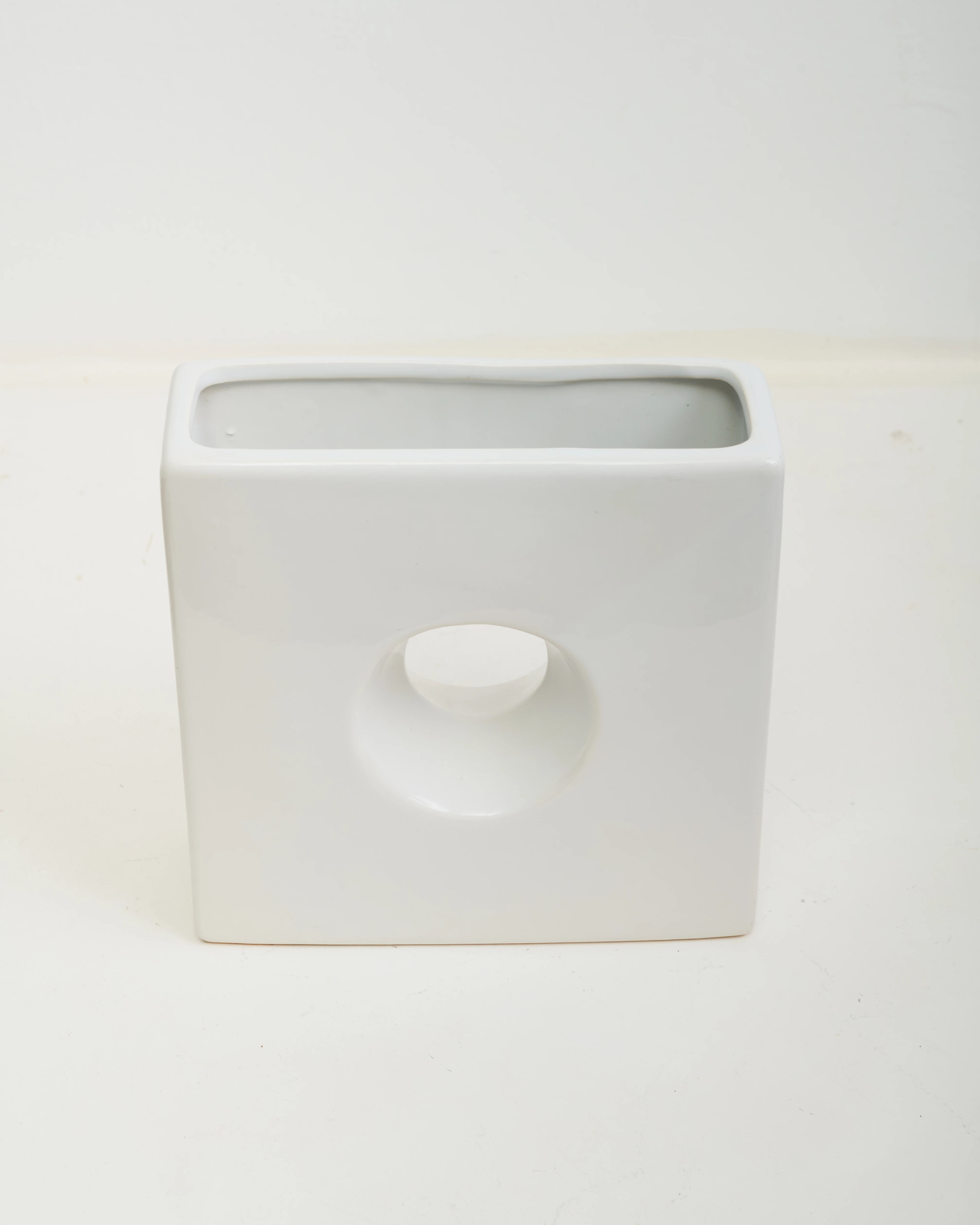Square openwork vase, white ceramic, 1970s