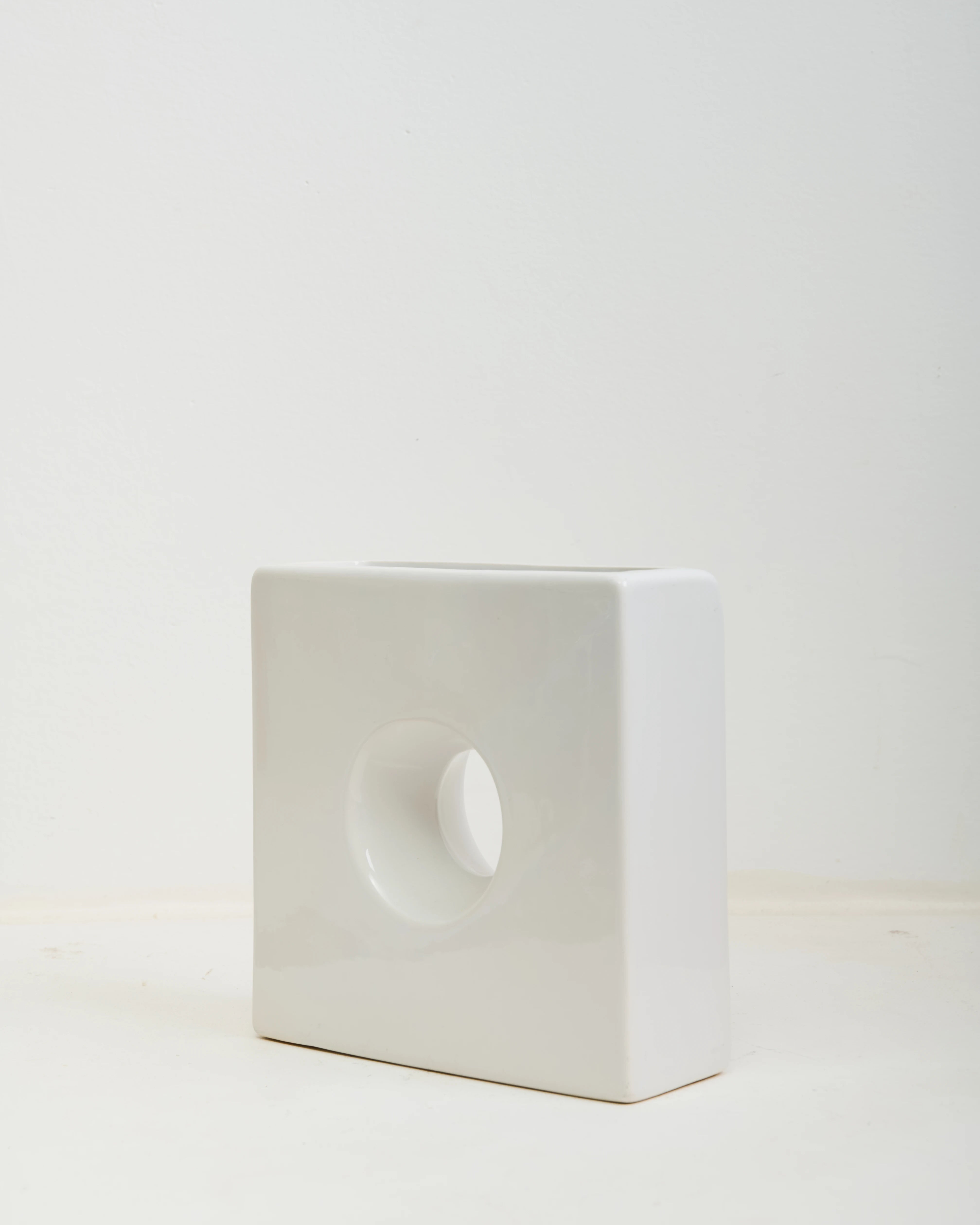 Square openwork vase, white ceramic, 1970s
