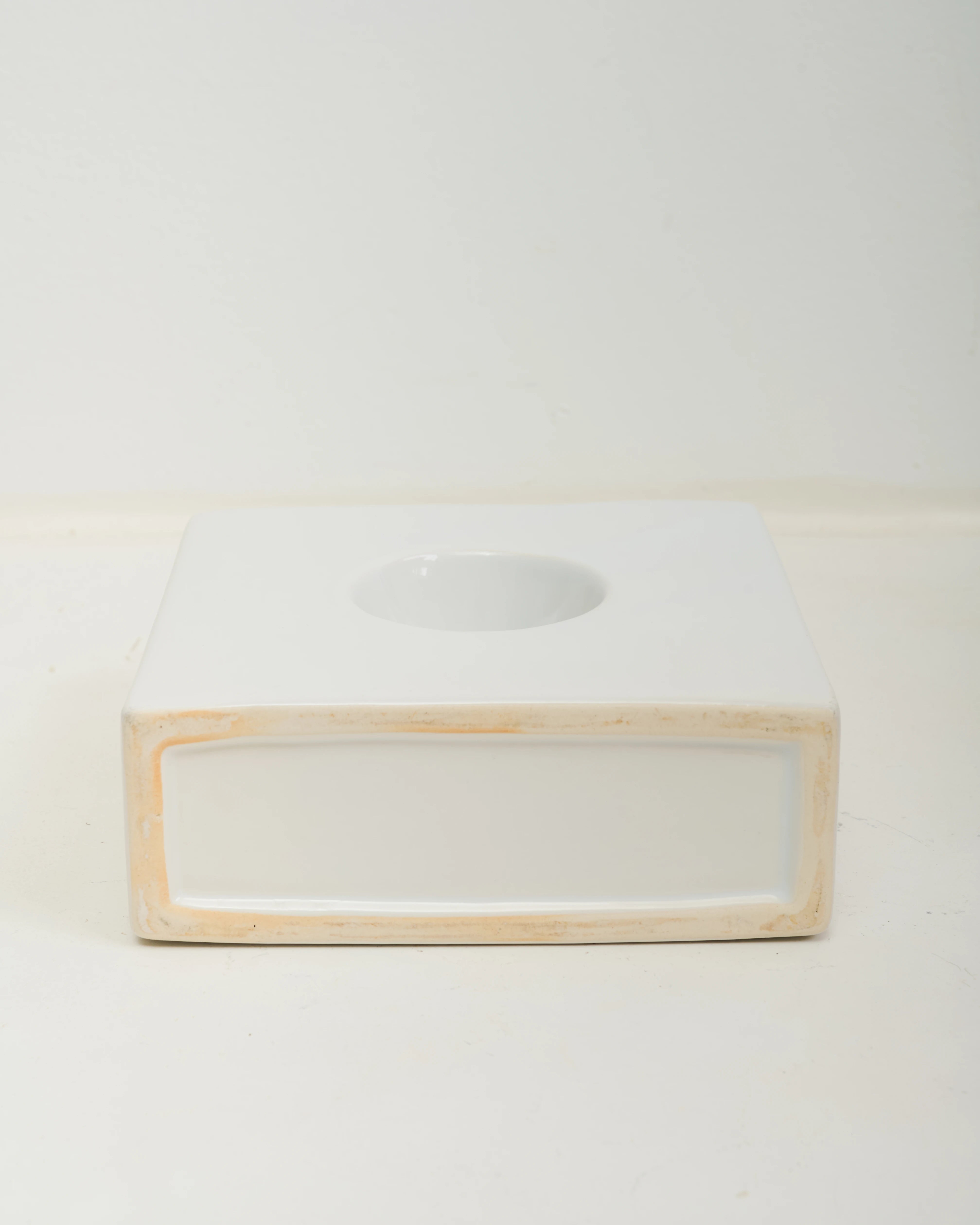 Square openwork vase, white ceramic, 1970s