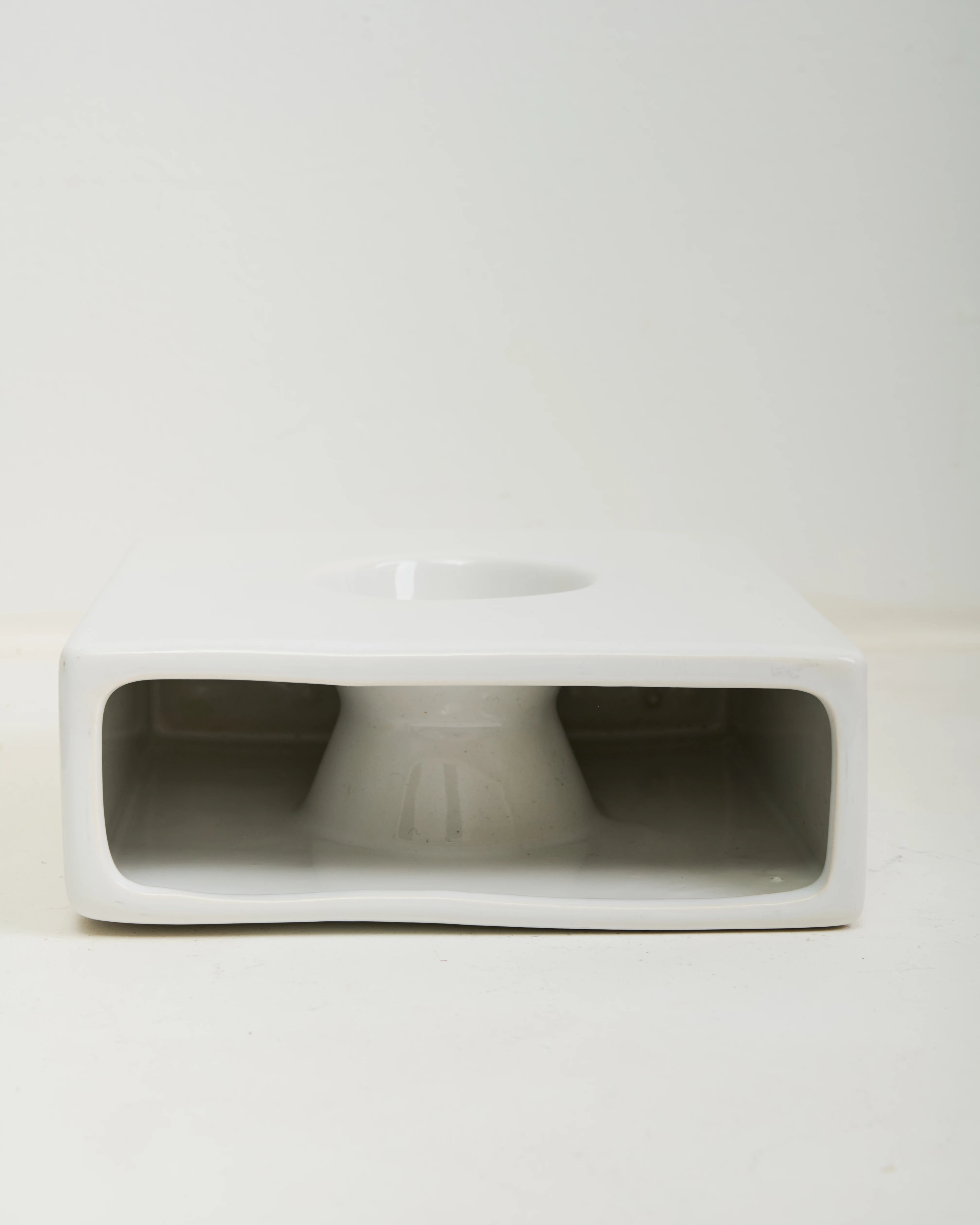 Square openwork vase, white ceramic, 1970s