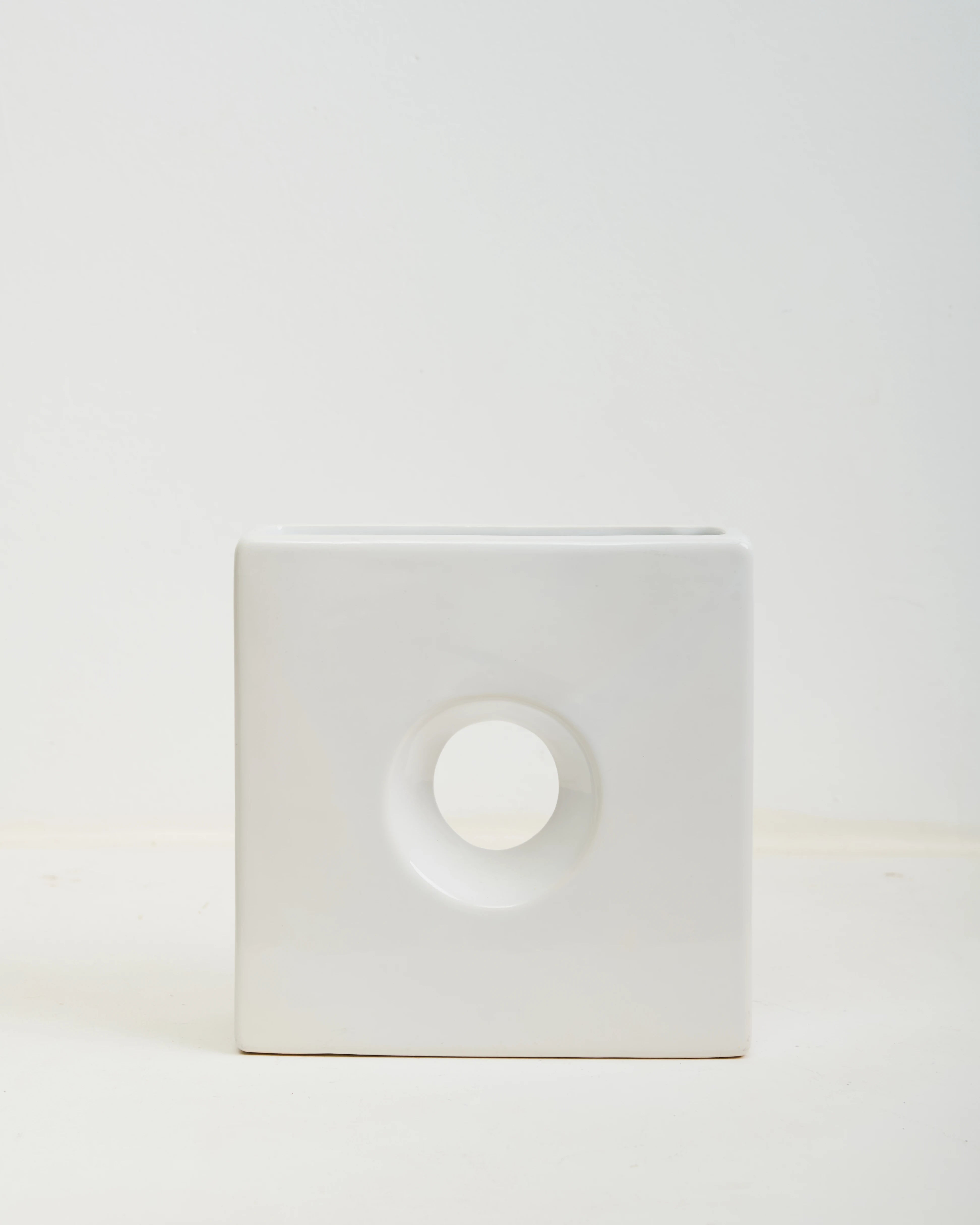 Square openwork vase, white ceramic, 1970s