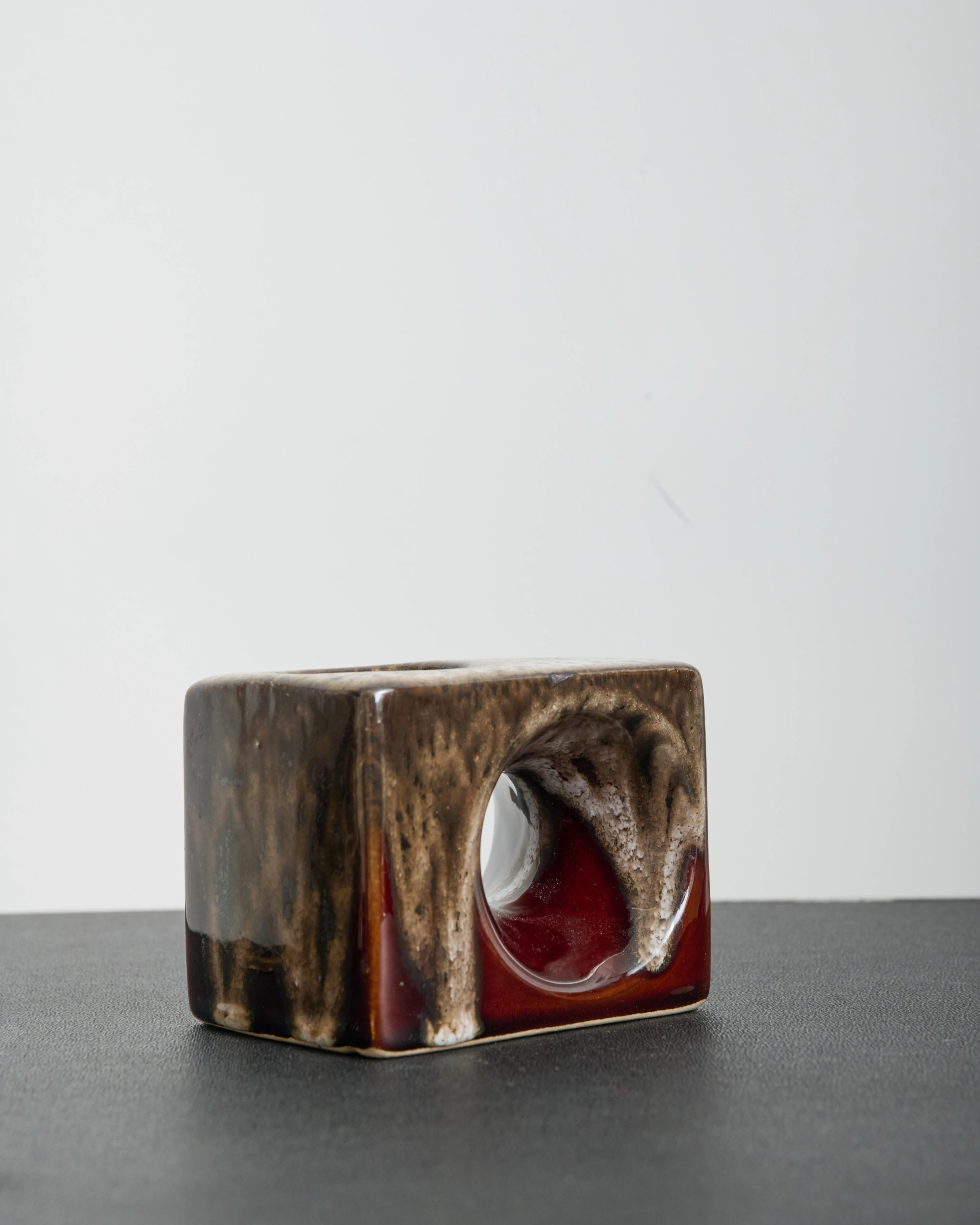 Brown rectangular vase with circle, dlg Bertoncello, 1970s
