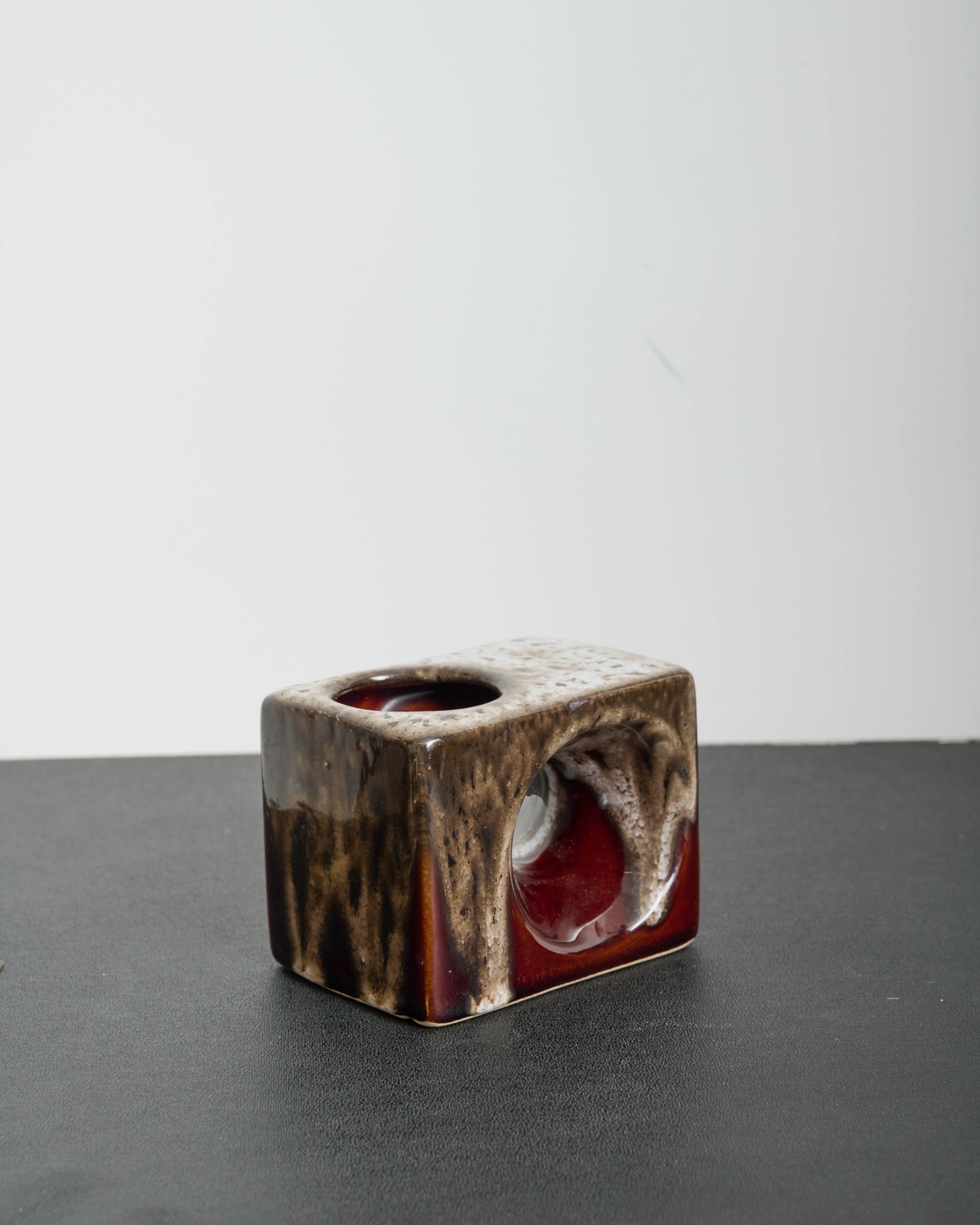 Brown rectangular vase with circle, dlg Bertoncello, 1970s