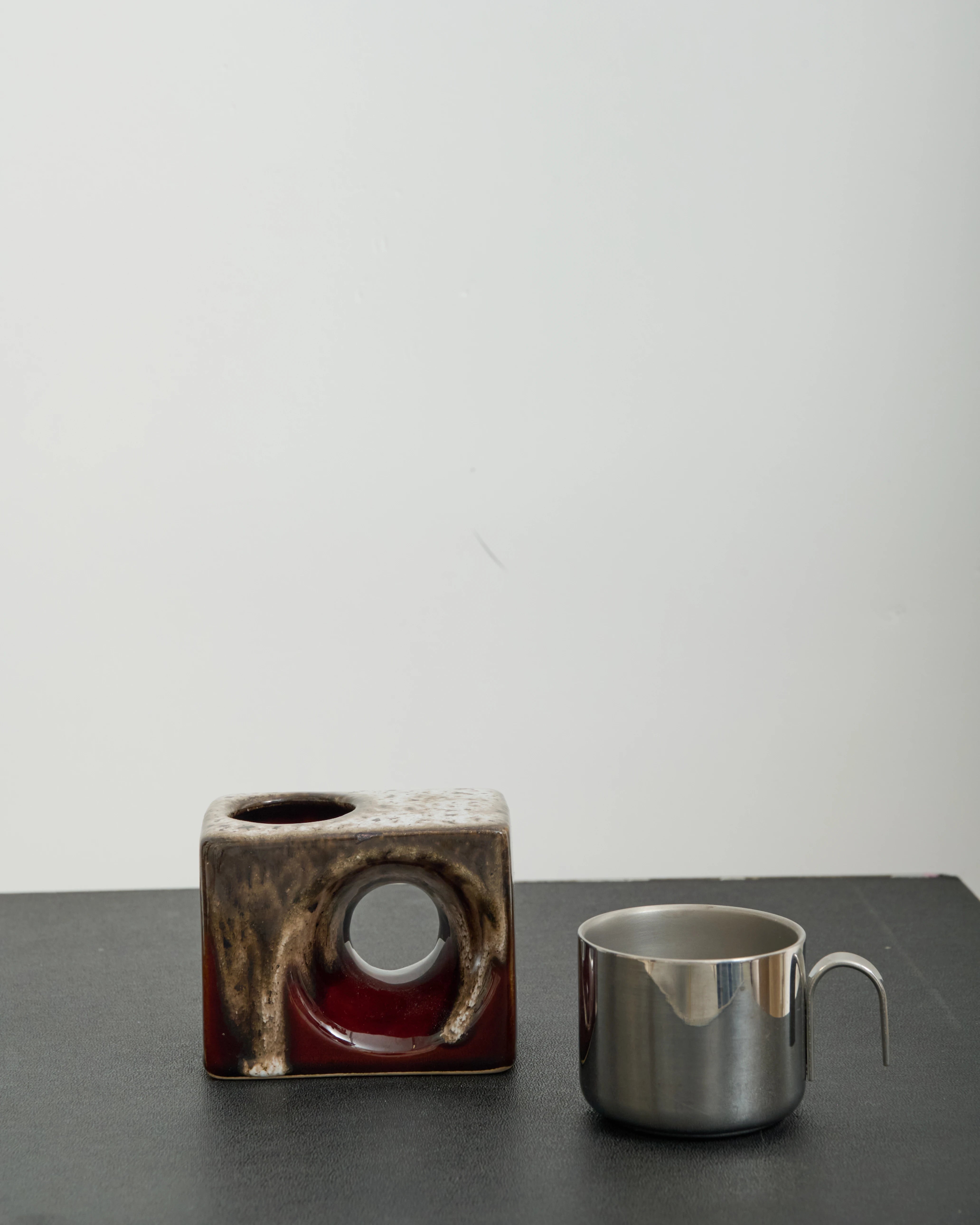 Brown rectangular vase with circle, dlg Bertoncello, 1970s