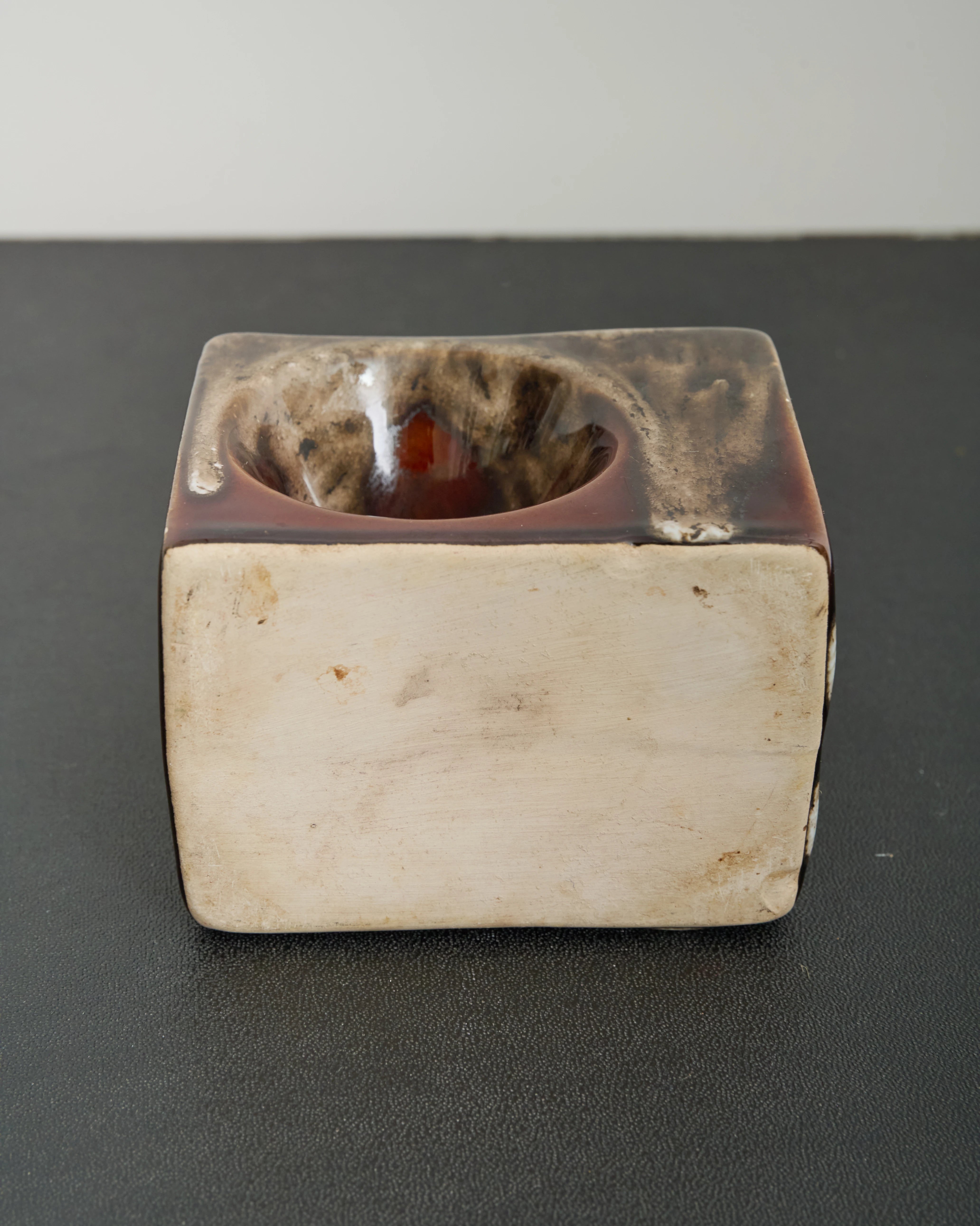 Brown rectangular vase with circle, dlg Bertoncello, 1970s