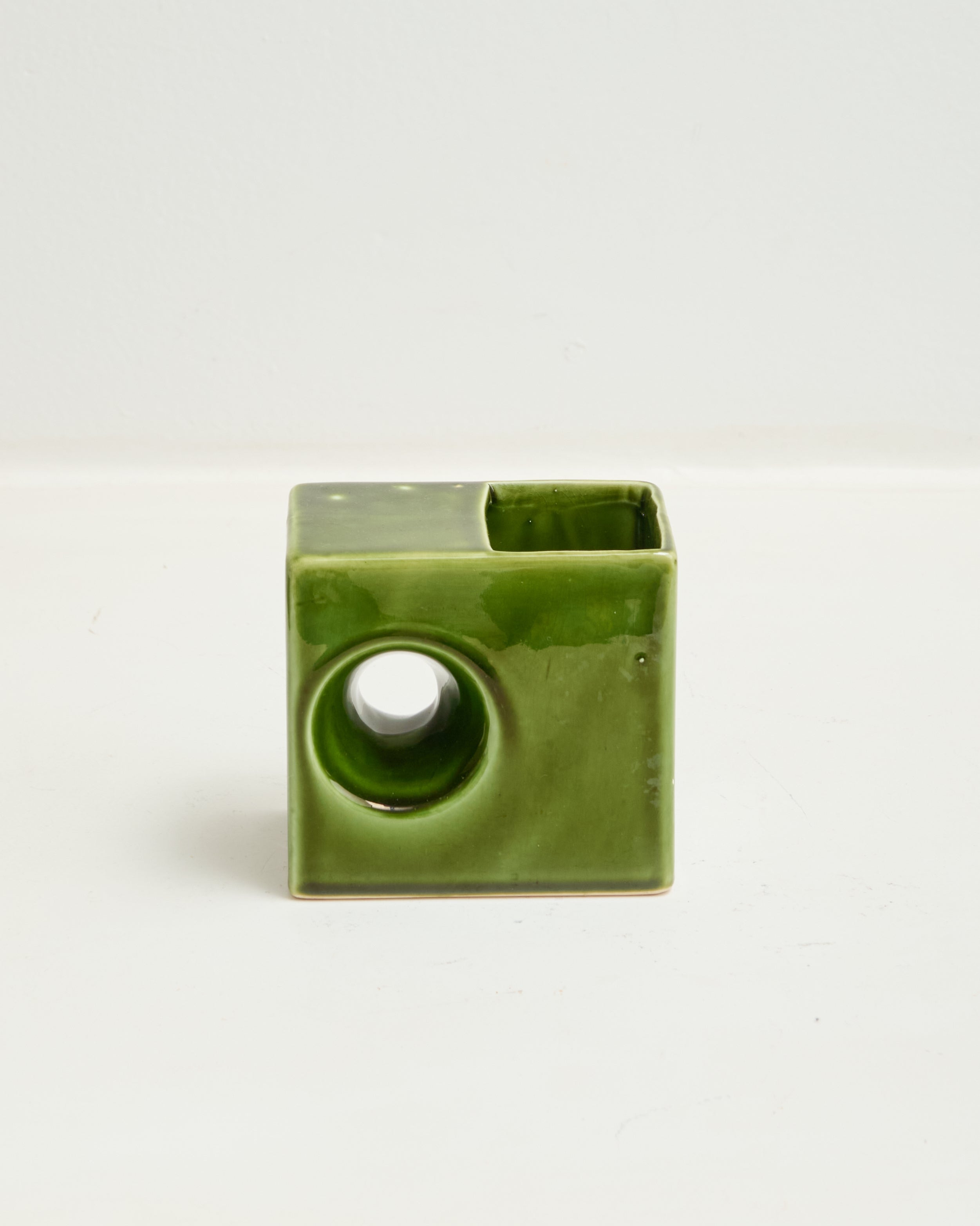 Vase vert rectangle avec rond, dlg Bertoncello, 1970s
