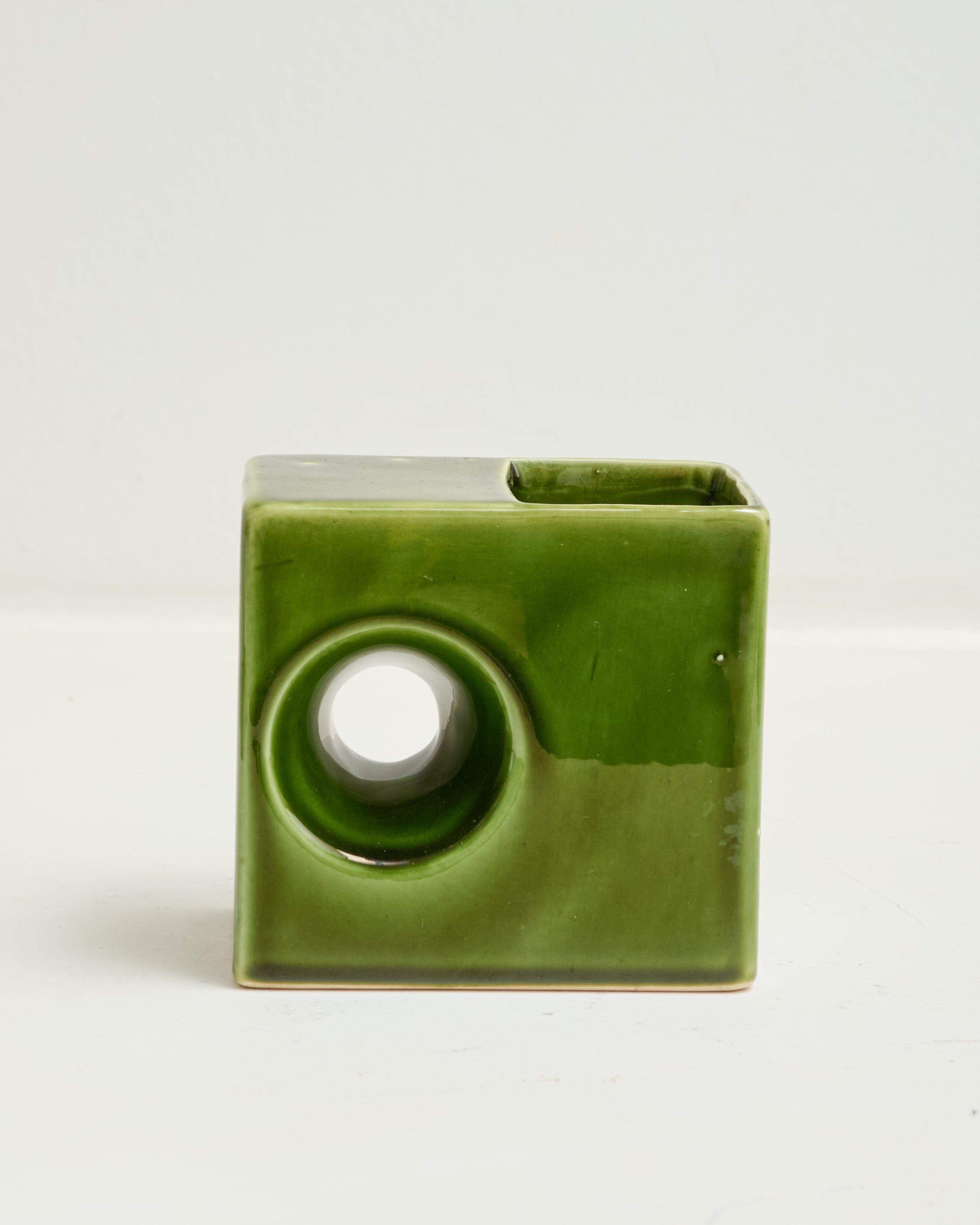 Vase vert rectangle avec rond, dlg Bertoncello, 1970s