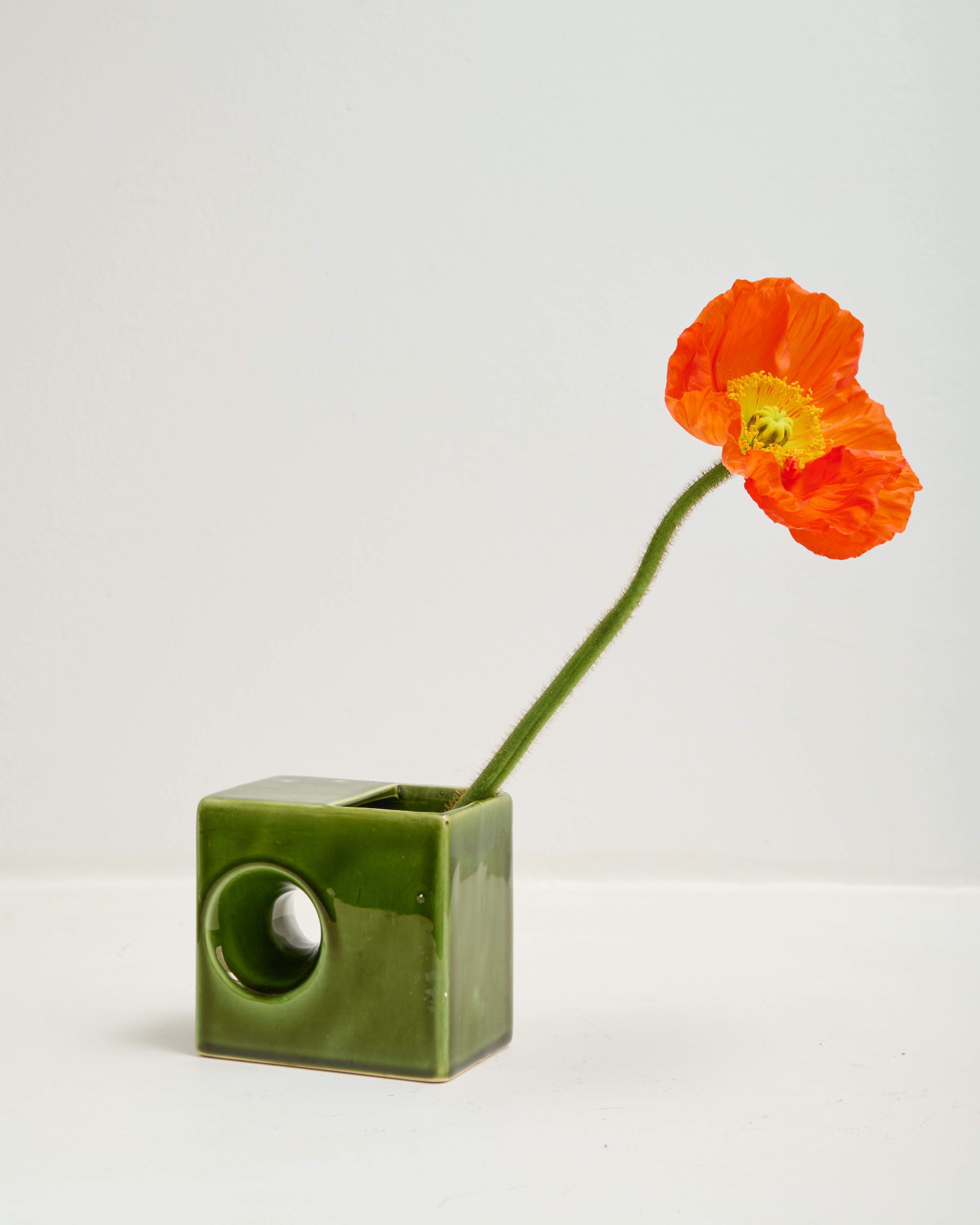 Vase vert rectangle avec rond, dlg Bertoncello, 1970s