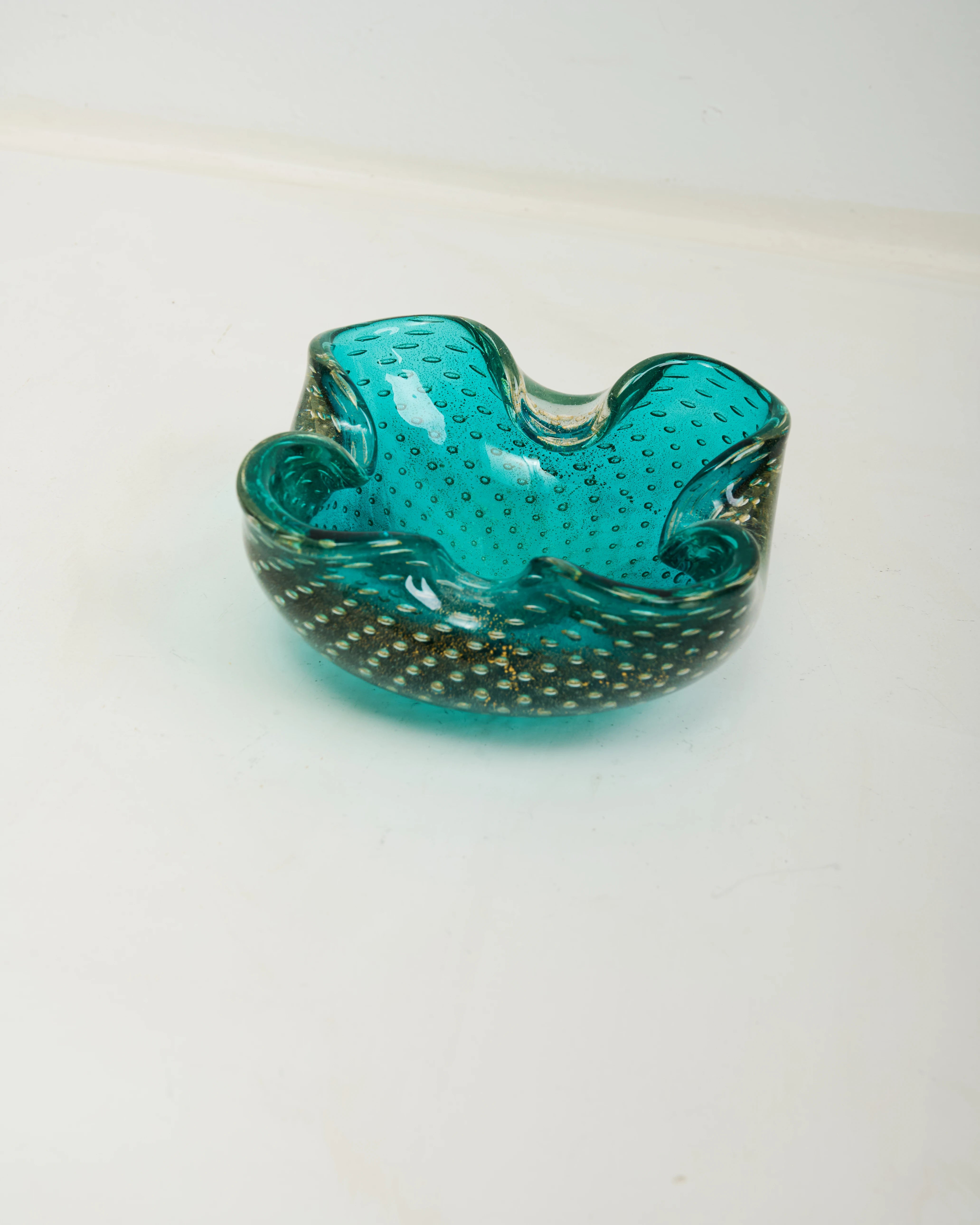 Cendrier verre de Murano turquoise et doré, 1970s